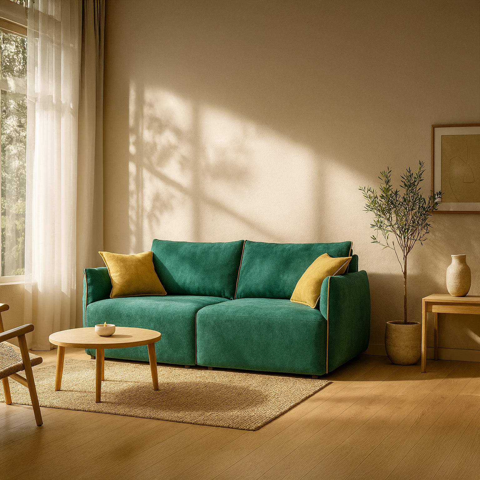 Flexar divano con sedute allungabili e schienale in piuma in morbido bouclé impermeabile T07 verde - giallo - divitt.sbs