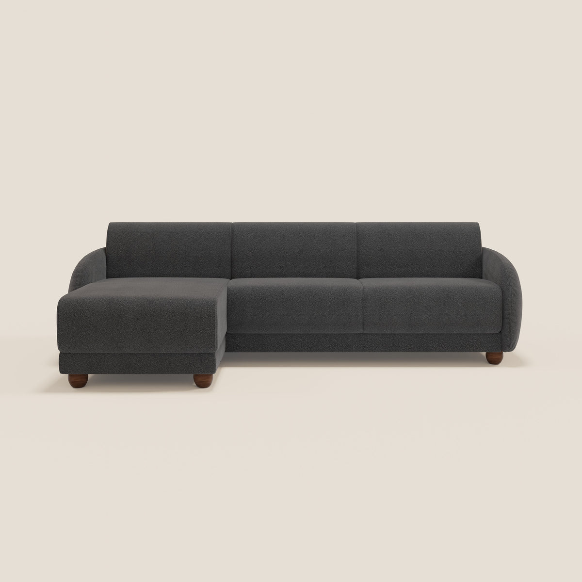 Giglio divano letto angolare con materasso alto 18 cm e penisola contenitore in morbido bouclé impermeabile T07 - divitt.sbs