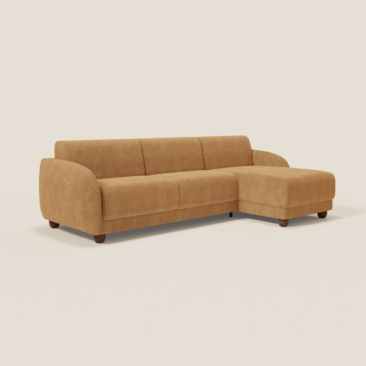 Giglio divano letto angolare con materasso alto 18 cm e penisola contenitore in morbido bouclé impermeabile T07 - divitt.sbs