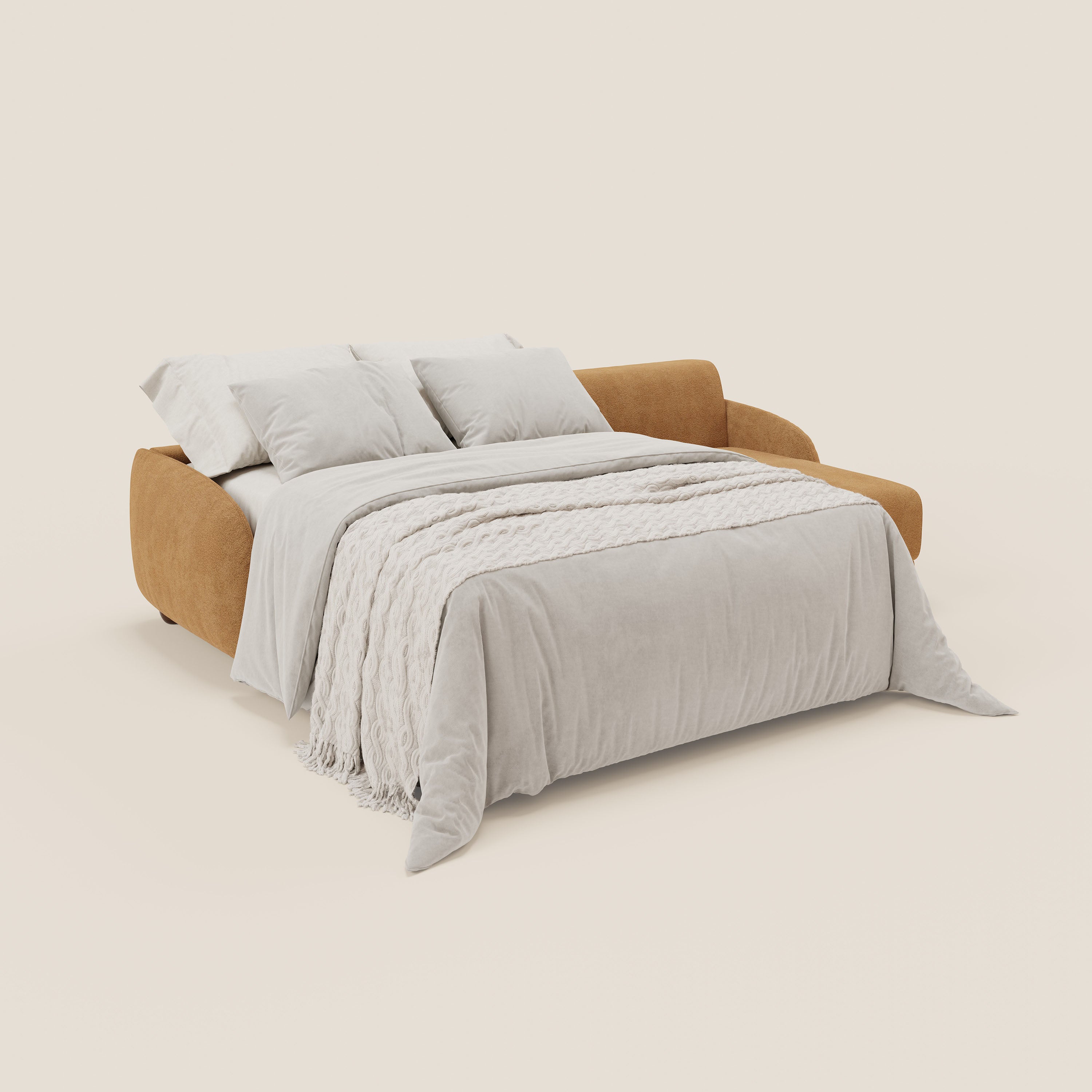 Giglio divano letto angolare con materasso alto 18 cm e penisola contenitore in morbido bouclé impermeabile T07 - divitt.sbs