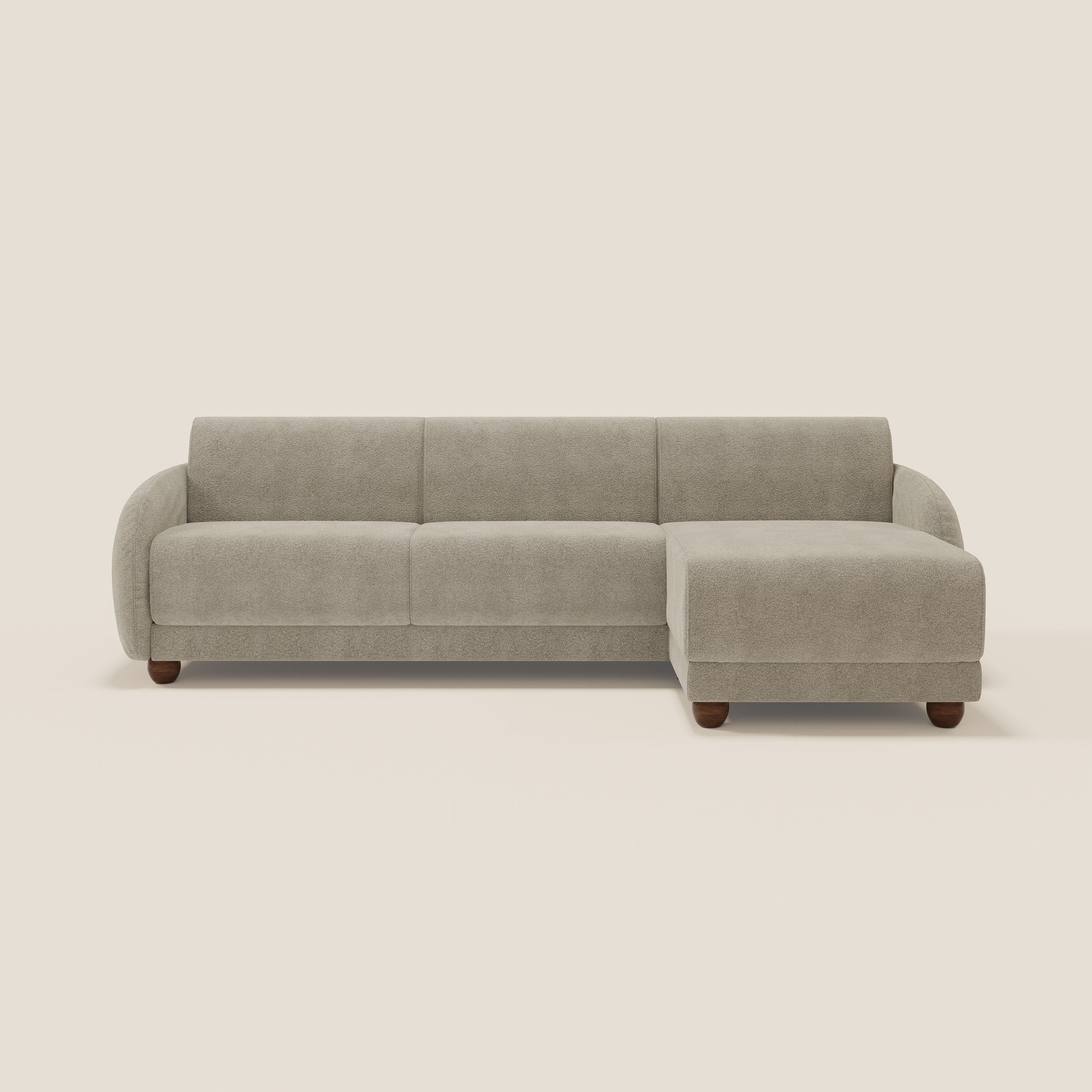 Giglio divano letto angolare con materasso alto 18 cm e penisola contenitore in morbido bouclé impermeabile T07 - divitt.sbs