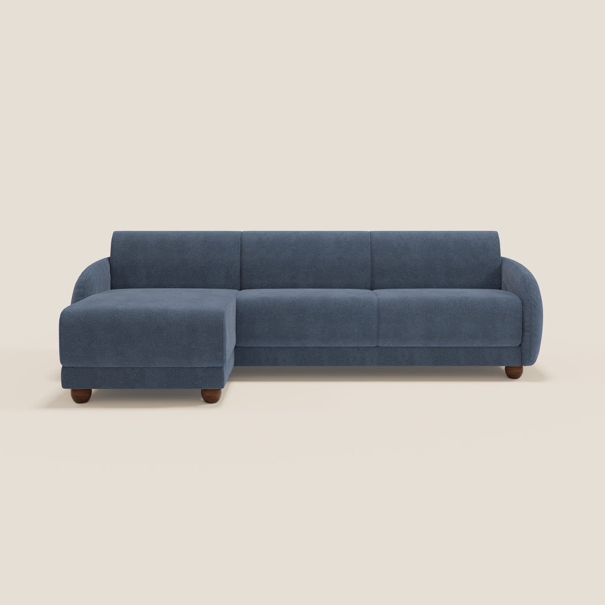 Giglio divano letto angolare con materasso alto 18 cm e penisola contenitore in morbido bouclé impermeabile T07 - divitt.sbs