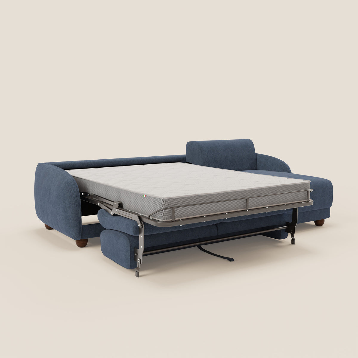 Giglio divano letto angolare con materasso alto 18 cm e penisola contenitore in morbido bouclé impermeabile T07 - divitt.sbs