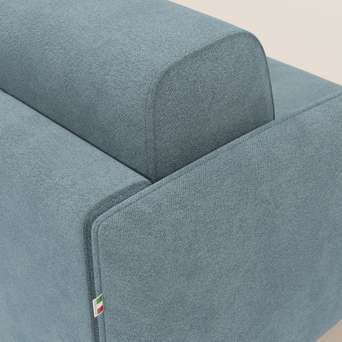 Giglio divano letto angolare con materasso alto 18 cm e penisola contenitore in morbido bouclé impermeabile T07 - divitt.sbs