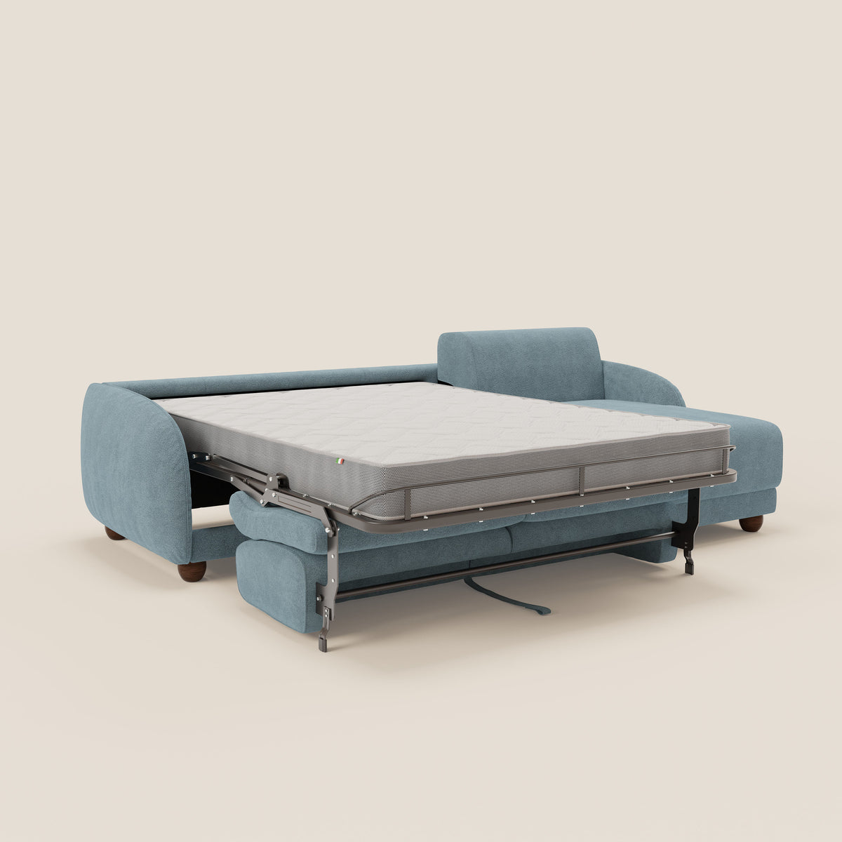 Giglio divano letto angolare con materasso alto 18 cm e penisola contenitore in morbido bouclé impermeabile T07 - divitt.sbs