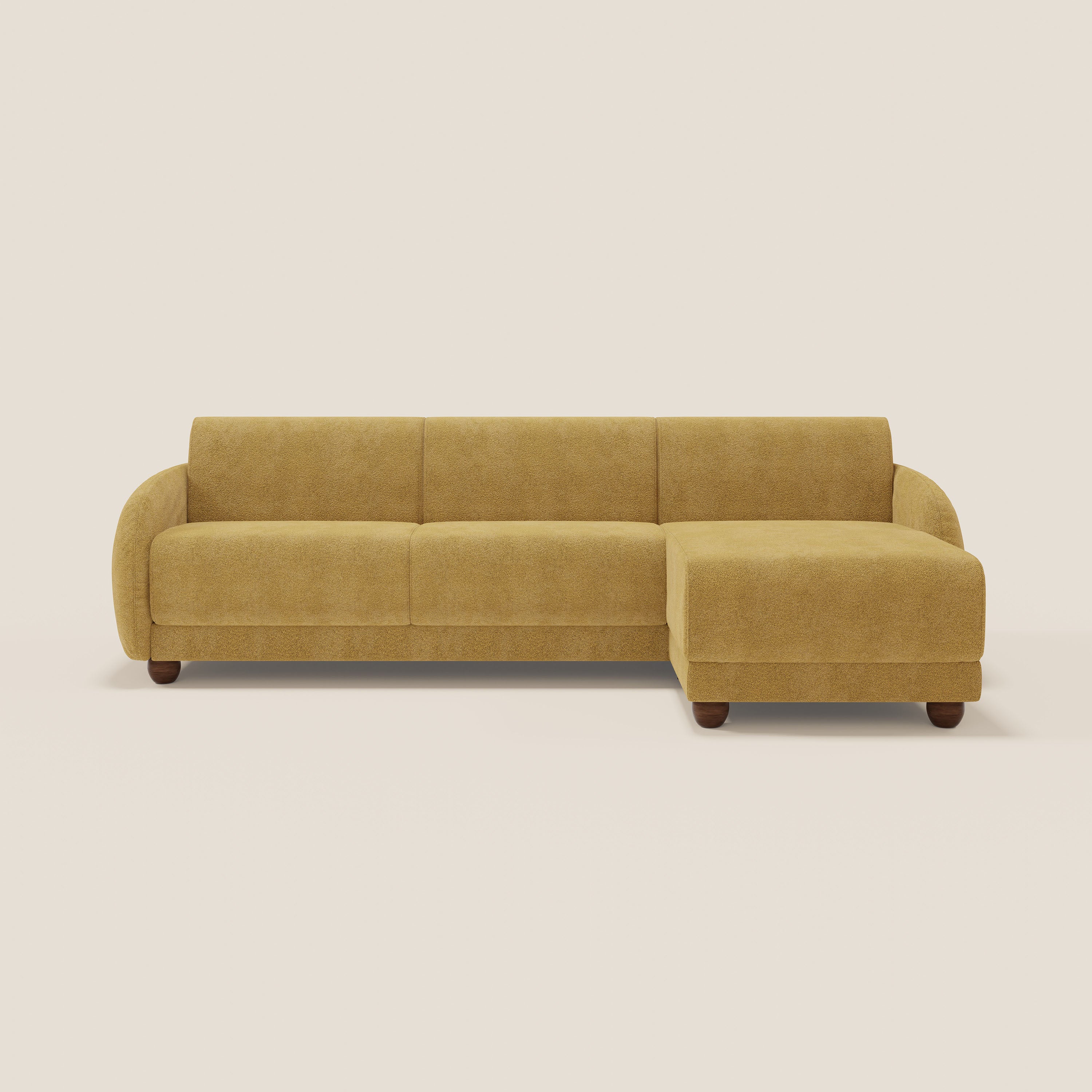 Giglio divano letto angolare con materasso alto 18 cm e penisola contenitore in morbido bouclé impermeabile T07 - divitt.sbs