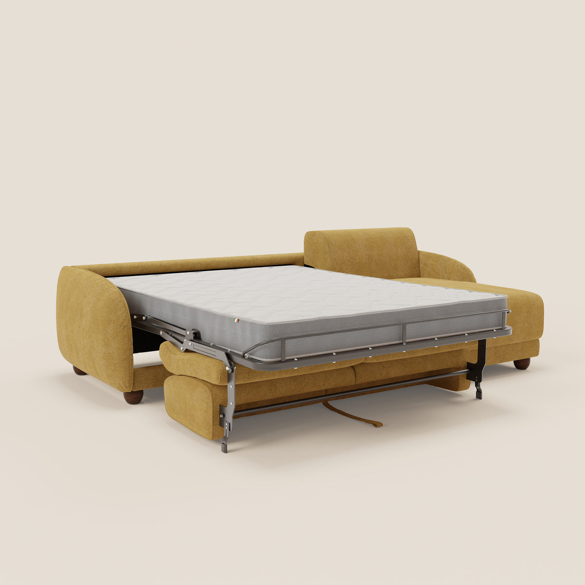 Giglio divano letto angolare con materasso alto 18 cm e penisola contenitore in morbido bouclé impermeabile T07 - divitt.sbs