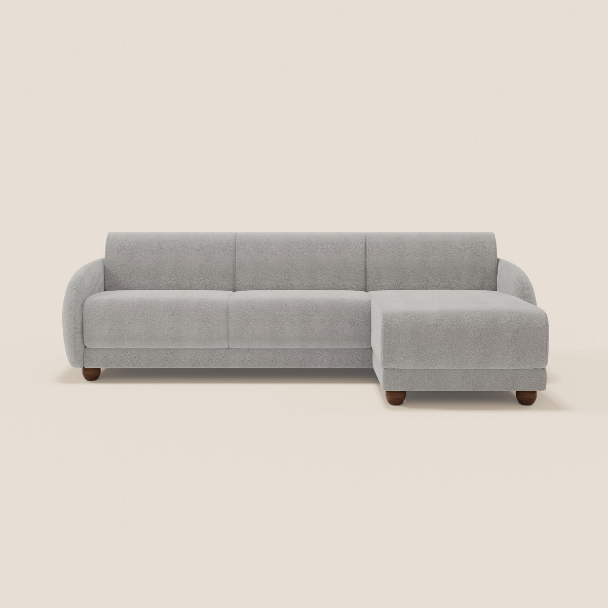 Giglio divano letto angolare con materasso alto 18 cm e penisola contenitore in morbido bouclé impermeabile T07 - divitt.sbs
