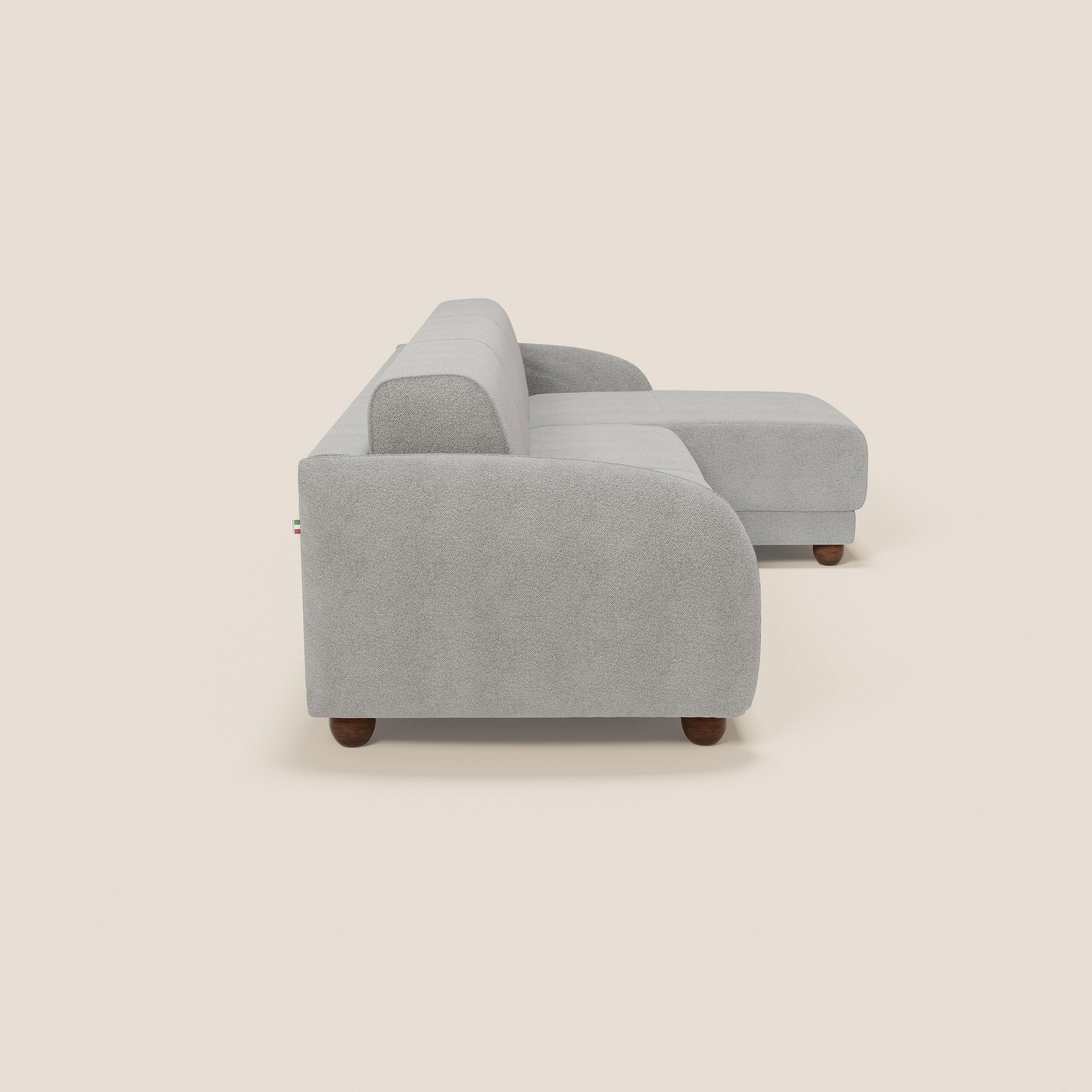 Giglio divano letto angolare con materasso alto 18 cm e penisola contenitore in morbido bouclé impermeabile T07 - divitt.sbs