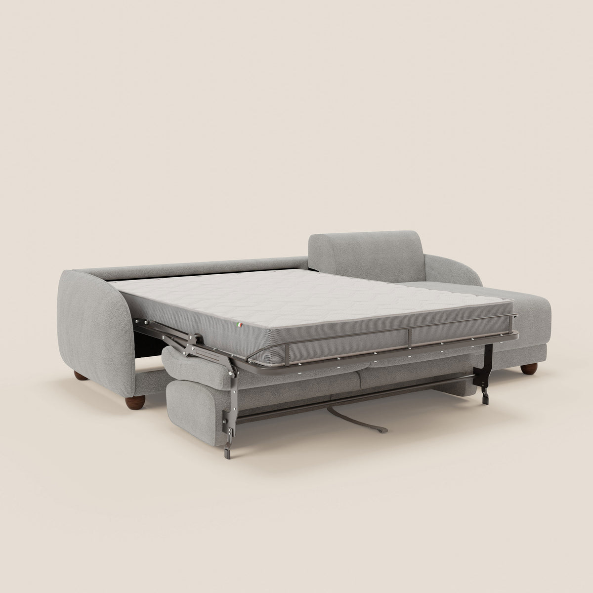 Giglio divano letto angolare con materasso alto 18 cm e penisola contenitore in morbido bouclé impermeabile T07 - divitt.sbs