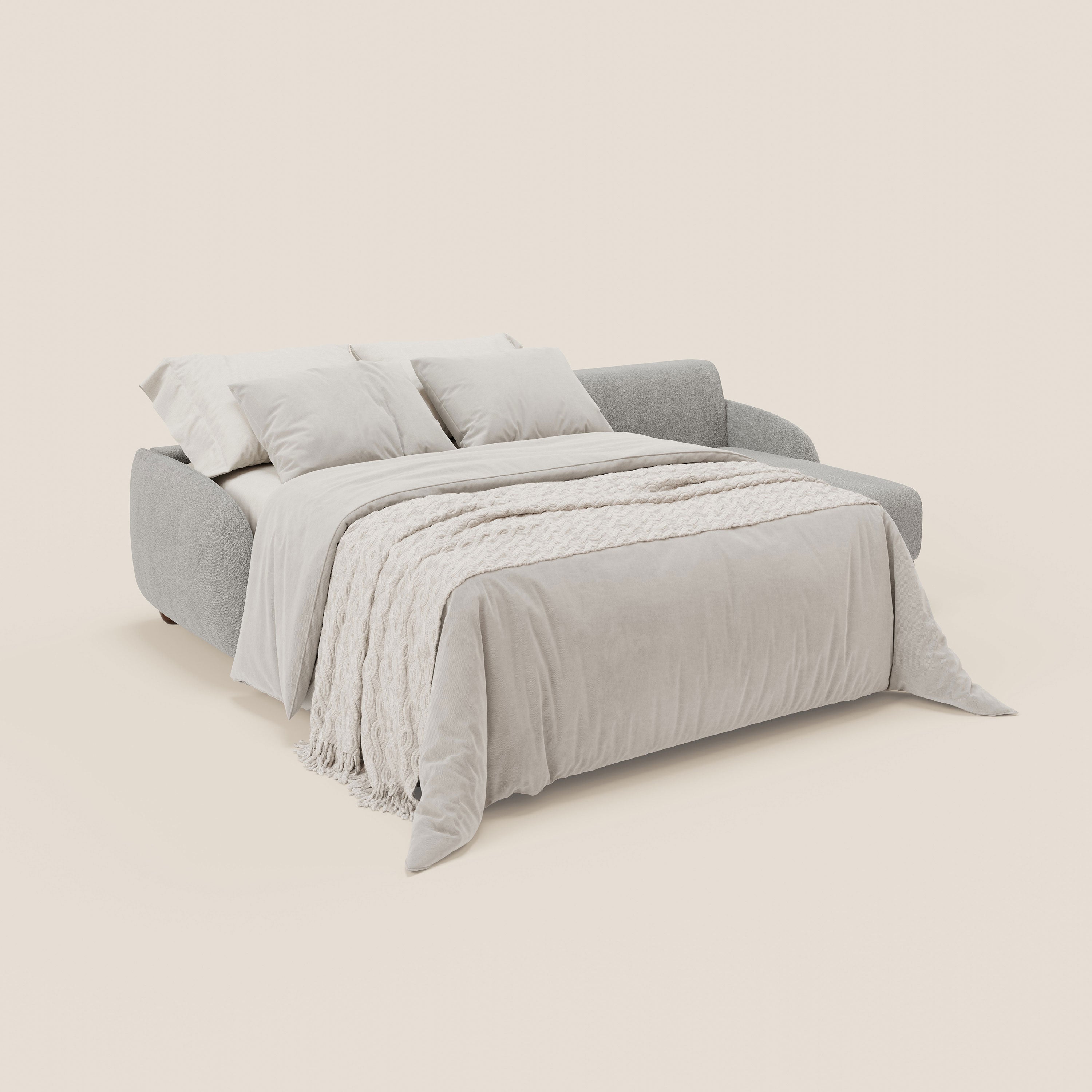 Giglio divano letto angolare con materasso alto 18 cm e penisola contenitore in morbido bouclé impermeabile T07 - divitt.sbs