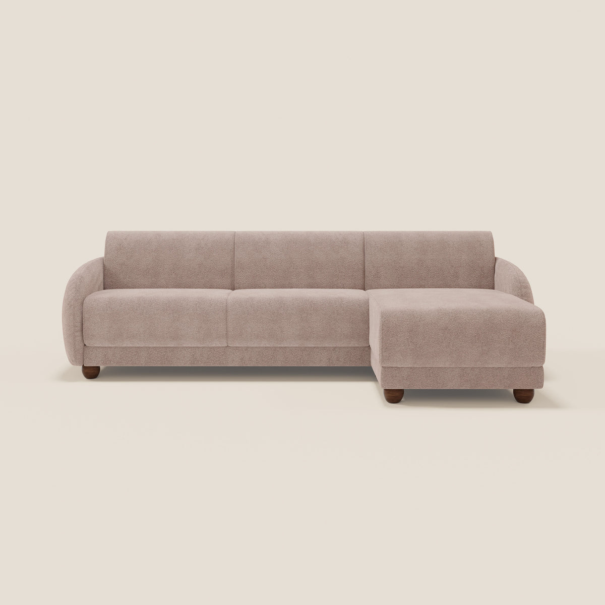Giglio divano letto angolare con materasso alto 18 cm e penisola contenitore in morbido bouclé impermeabile T07 - divitt.sbs
