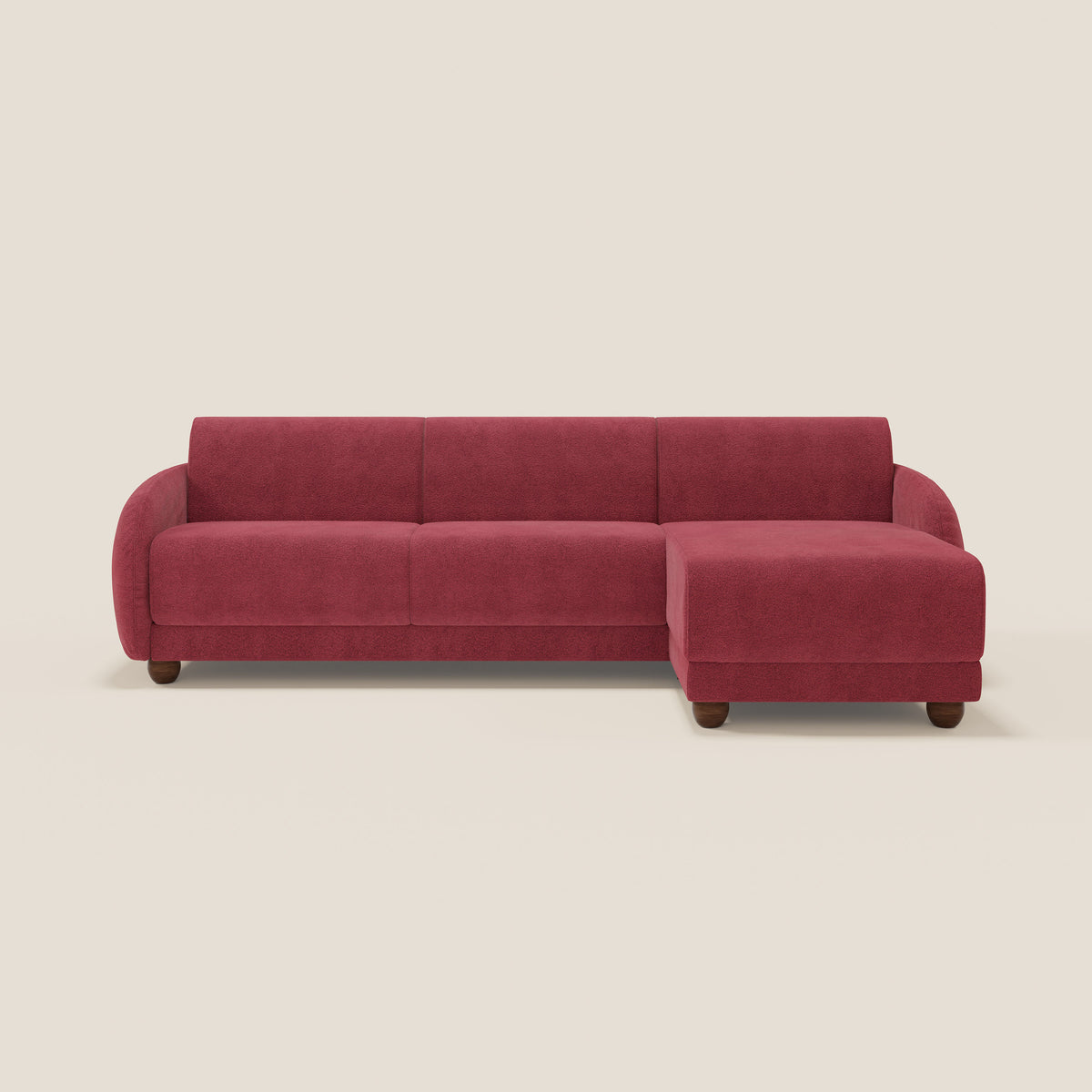 Giglio divano letto angolare con materasso alto 18 cm e penisola contenitore in morbido bouclé impermeabile T07 - divitt.sbs