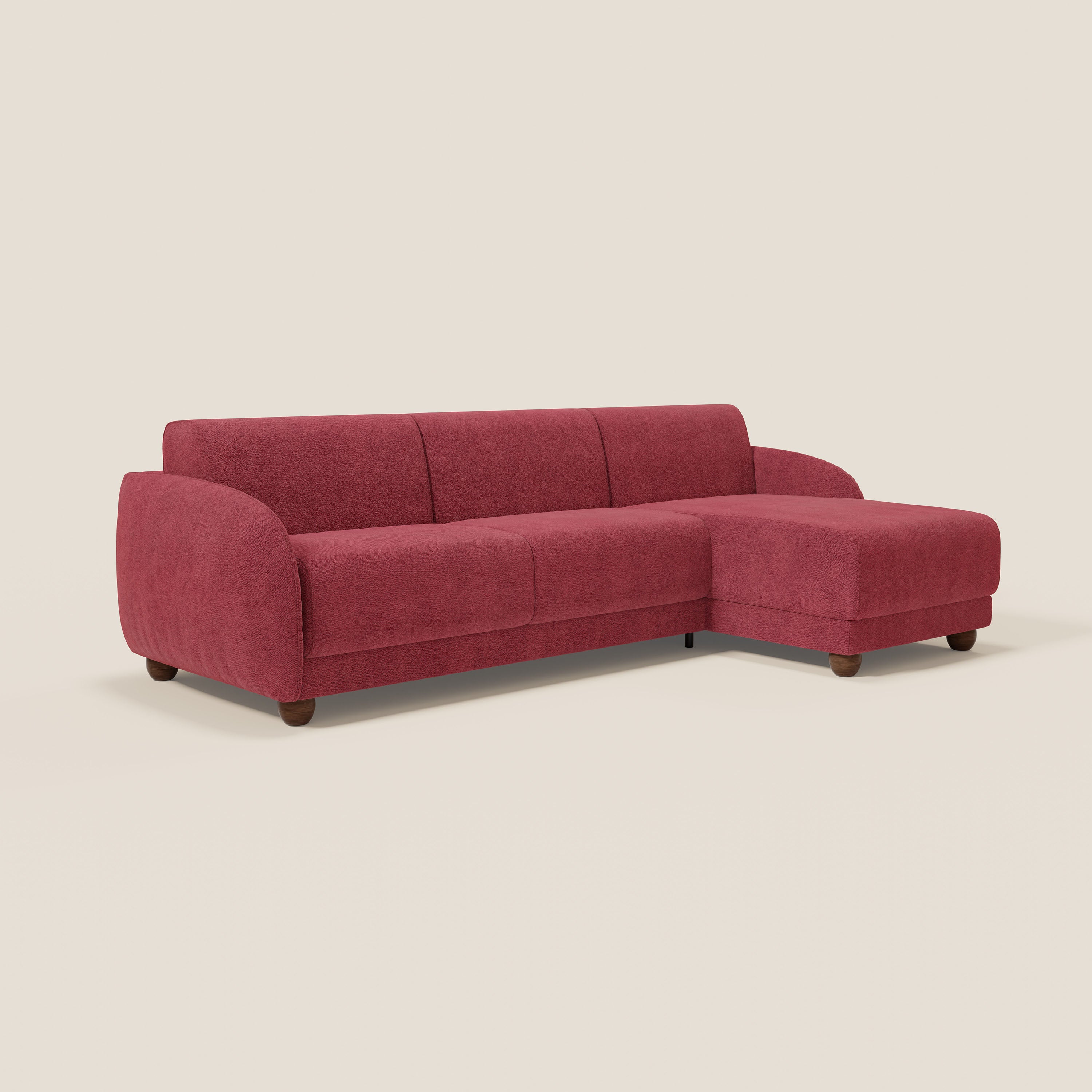 Giglio divano letto angolare con materasso alto 18 cm e penisola contenitore in morbido bouclé impermeabile T07 - divitt.sbs