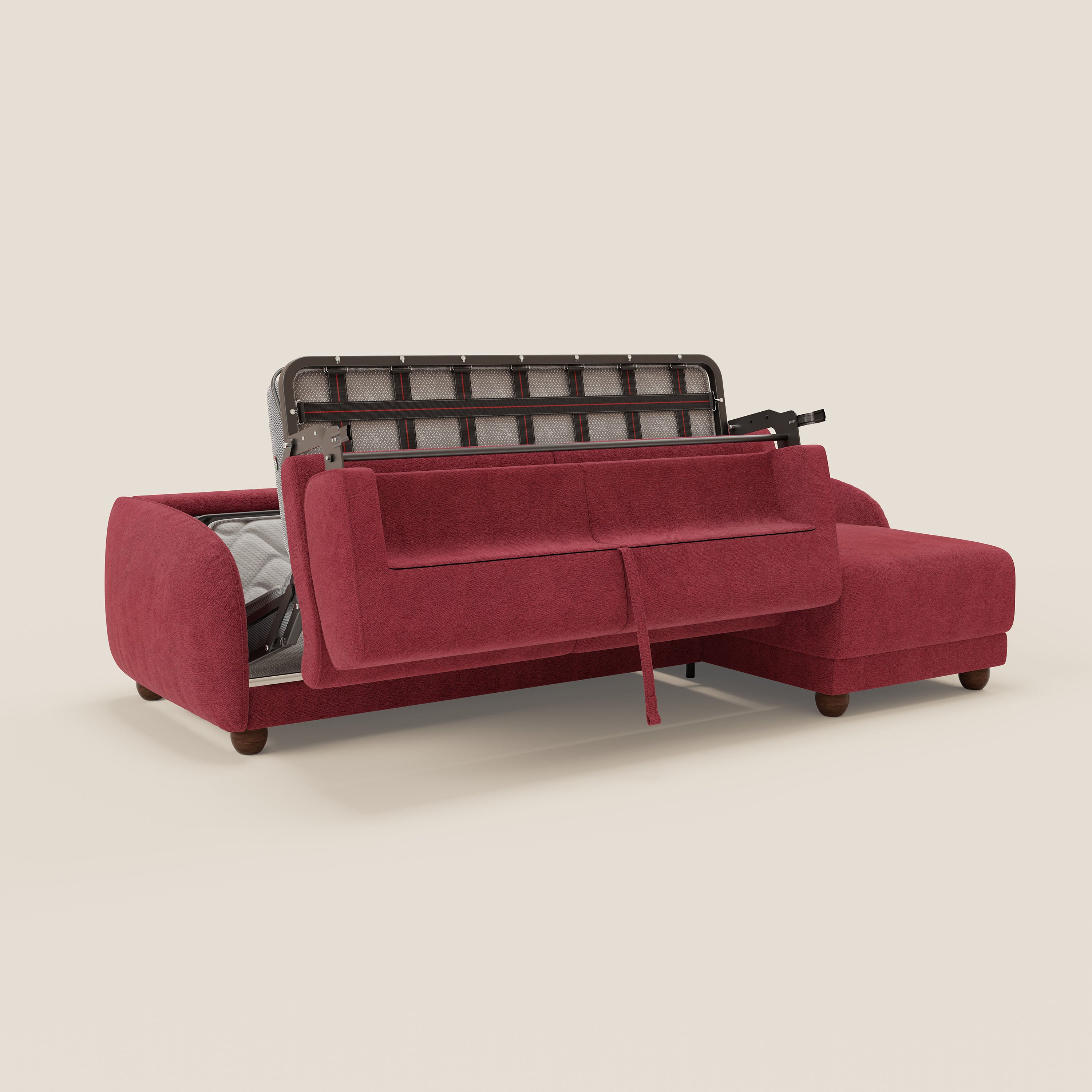 Giglio divano letto angolare con materasso alto 18 cm e penisola contenitore in morbido bouclé impermeabile T07 - divitt.sbs