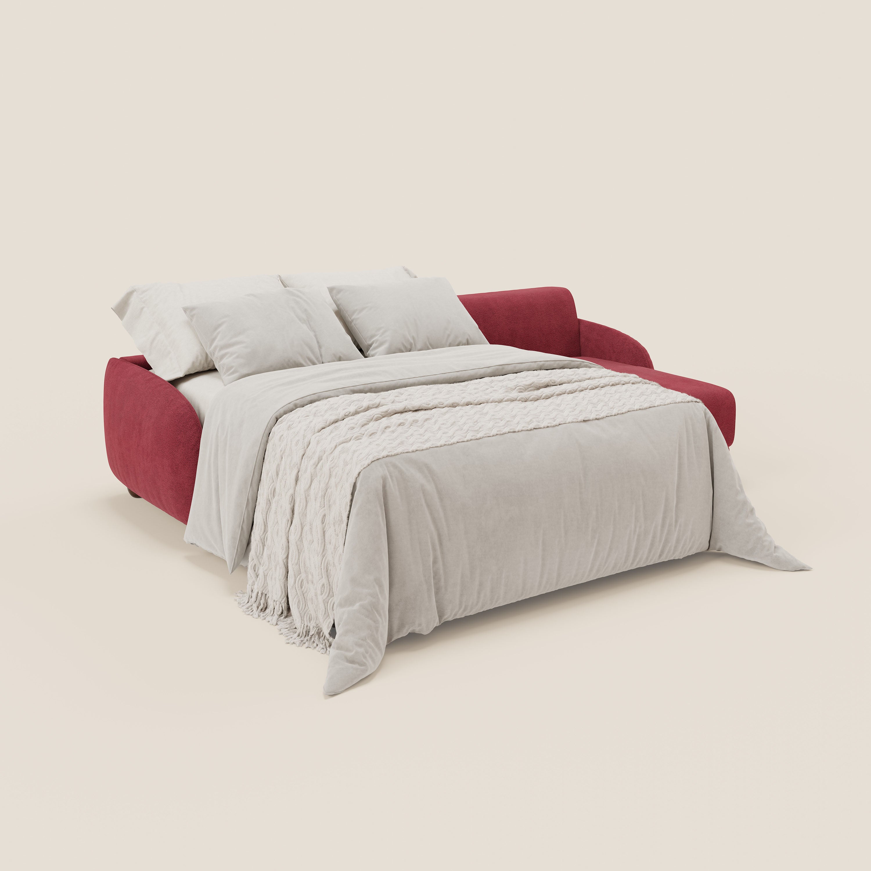 Giglio divano letto angolare con materasso alto 18 cm e penisola contenitore in morbido bouclé impermeabile T07 - divitt.sbs