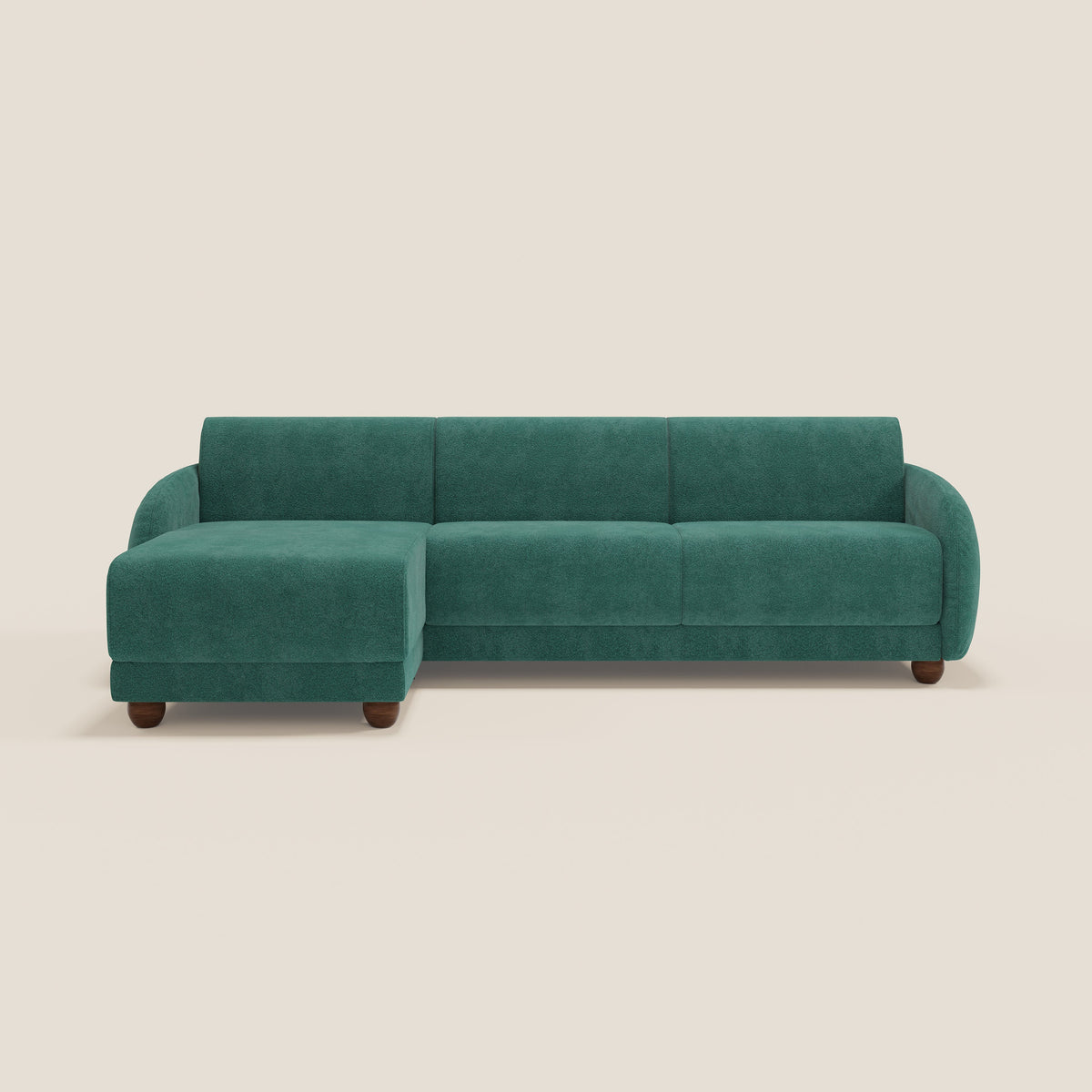 Giglio divano letto angolare con materasso alto 18 cm e penisola contenitore in morbido bouclé impermeabile T07 - divitt.sbs