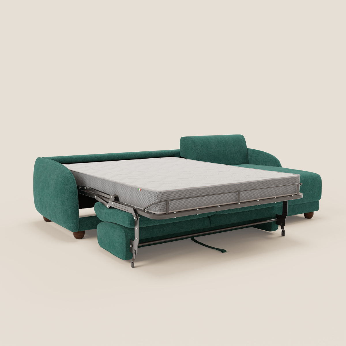Giglio divano letto angolare con materasso alto 18 cm e penisola contenitore in morbido bouclé impermeabile T07 - divitt.sbs
