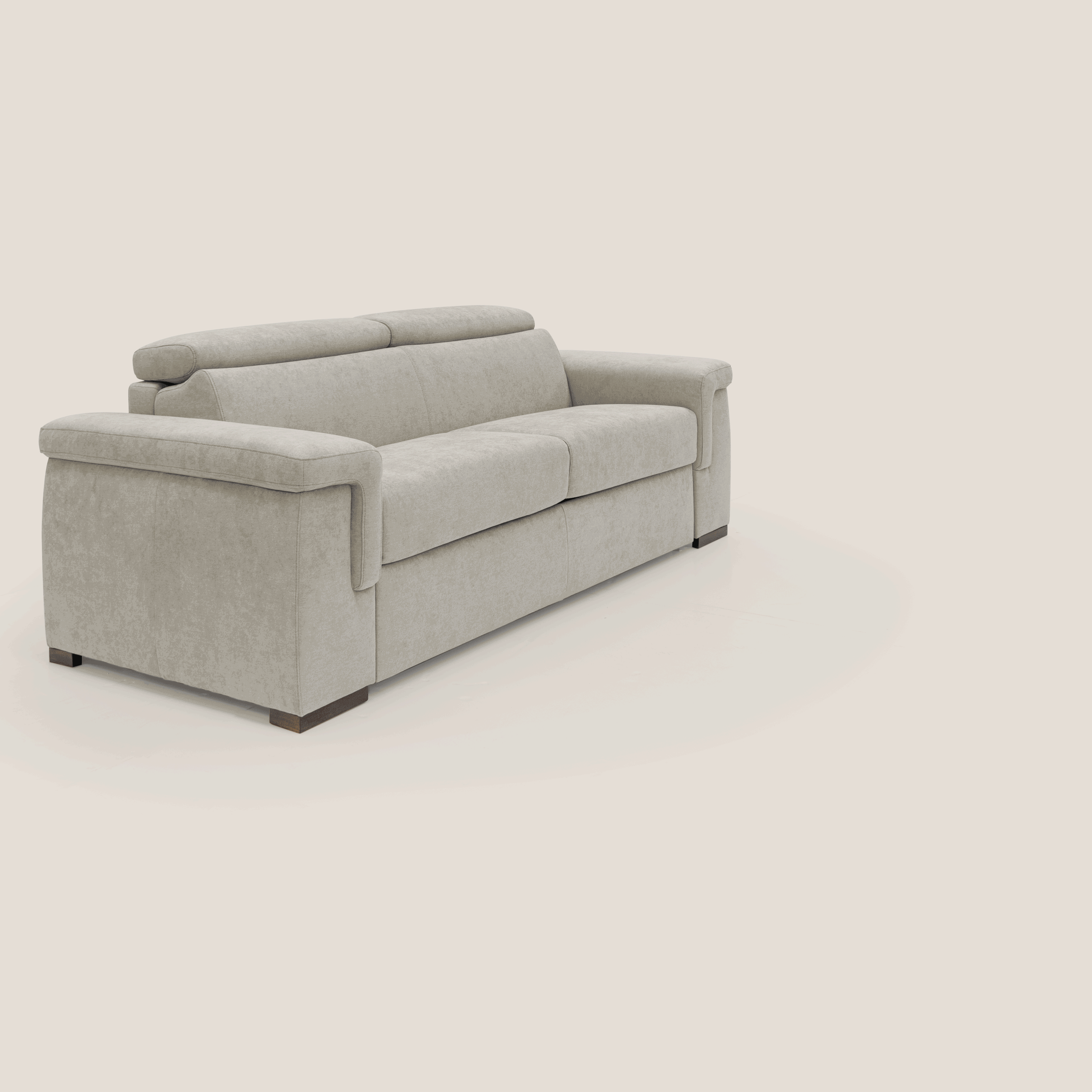 Giunone divano letto con materasso alto 18 cm e poggiatesta reclinabili in tessuto impermeabile T02 panna - divitt.sbs
