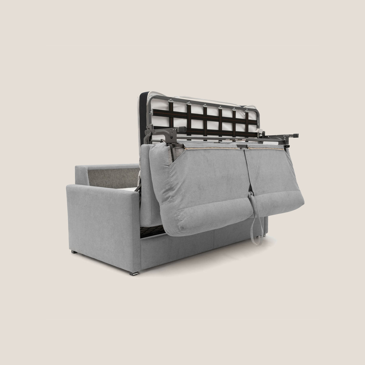 Margot Divano letto matrimoniale con schienale morbido alto in tessuto T02 grigio chiaro - divitt.sbs