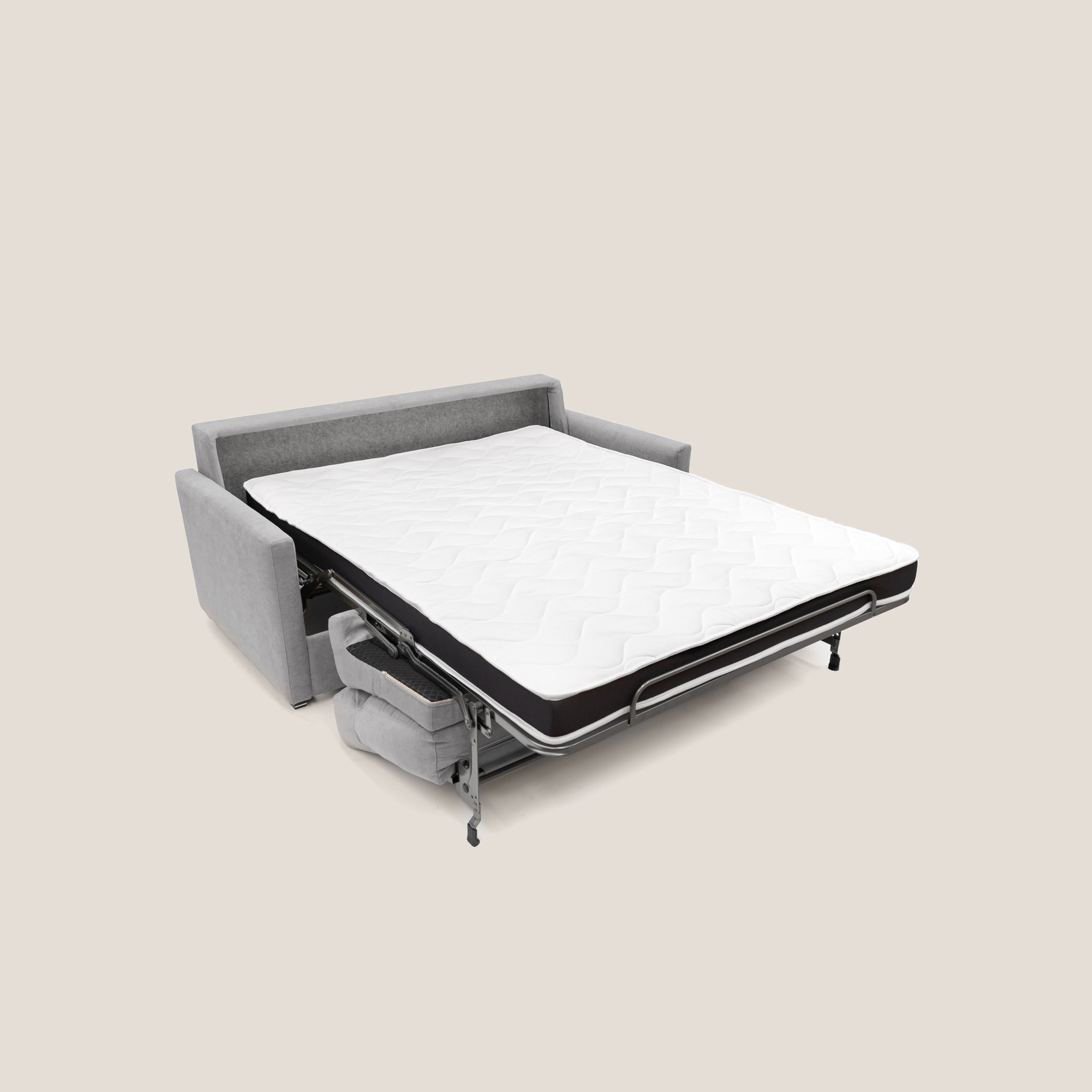 Margot Divano letto matrimoniale con schienale morbido alto in tessuto T02 grigio chiaro - divitt.sbs