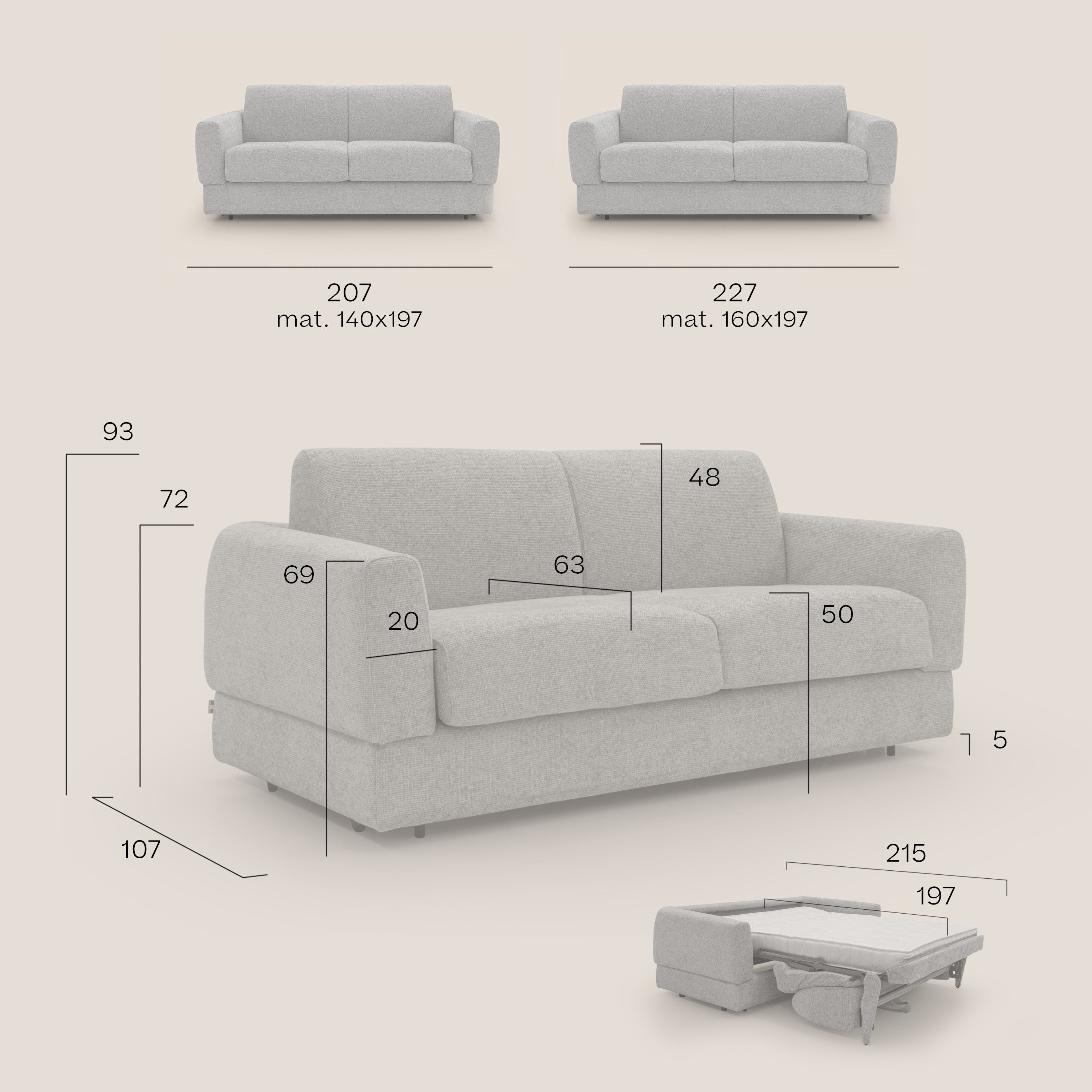 Happy Divano letto matrimoniale con materasso h18 cm in tessuto impermeabile T10 giallo - divitt.sbs