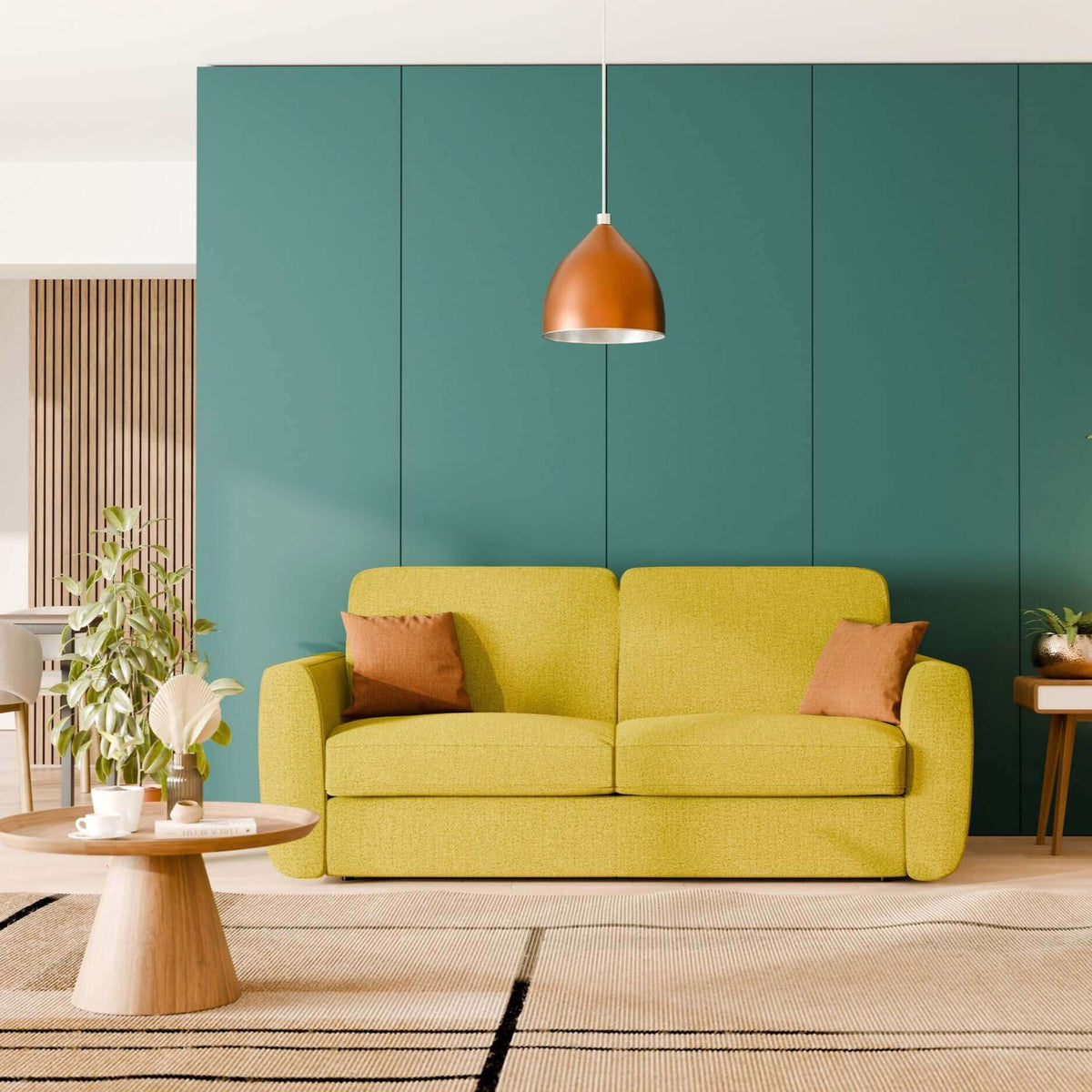 Leonida divano letto sfoderabile e materasso H18 cm - vano portaguanciali in tessuto Smacchiabile T23 giallo sole - divitt.sbs