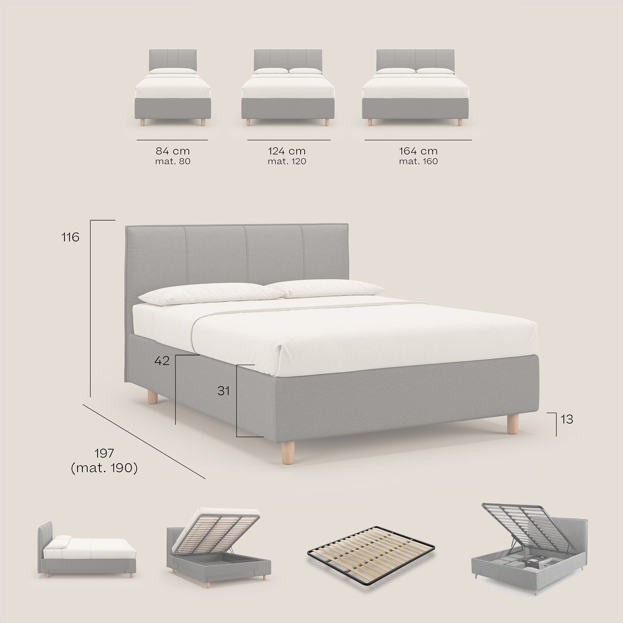 Lothar letto contenitore maxi dalle dimensioni contenute in tessuto impermeabile T13 panna - divitt.sbs