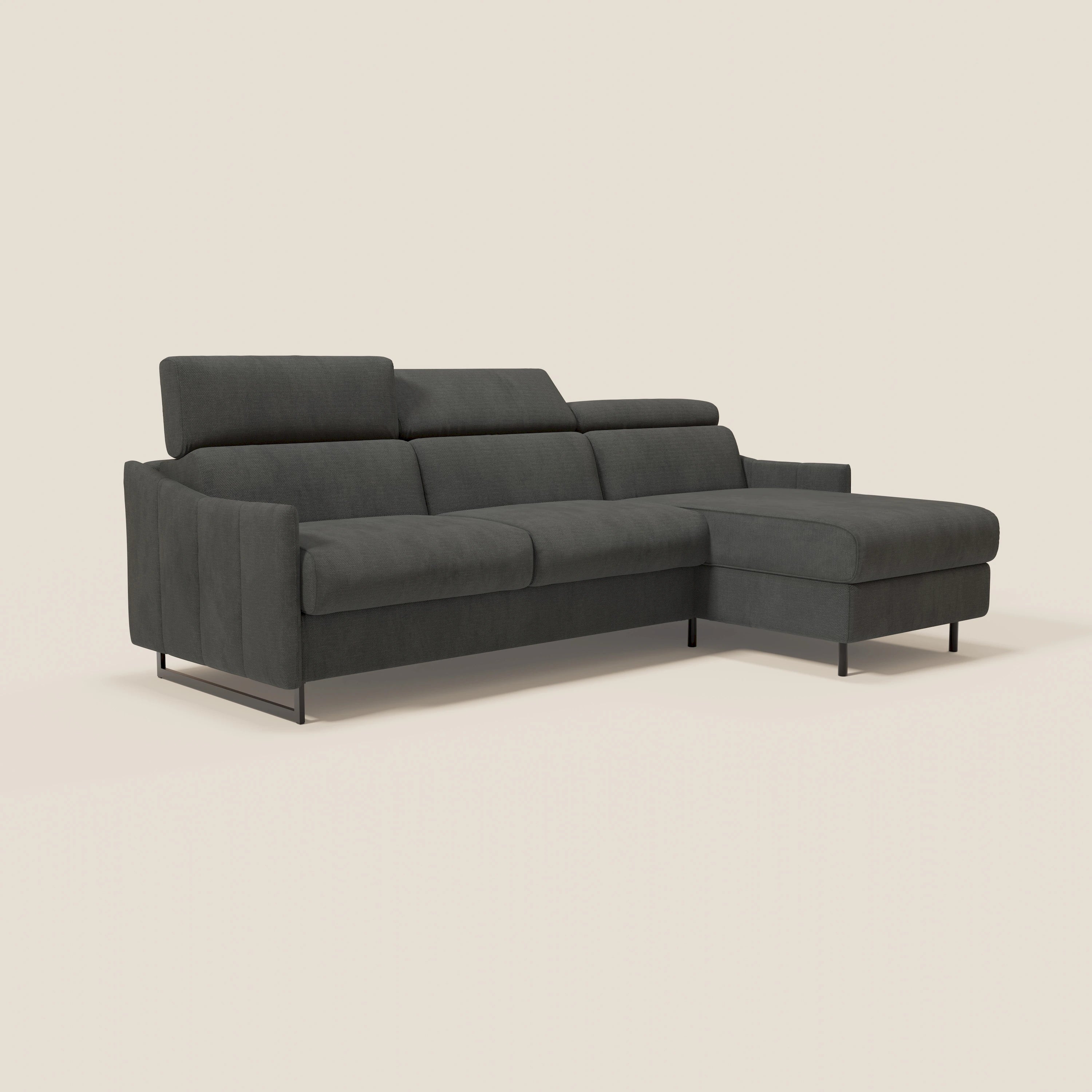 Loto Divano Letto Angolare con Penisola contenitore, Poggiatesta, Materasso Alto H18 in morbido tessuto impermeabile T14 antracite - divitt.sbs