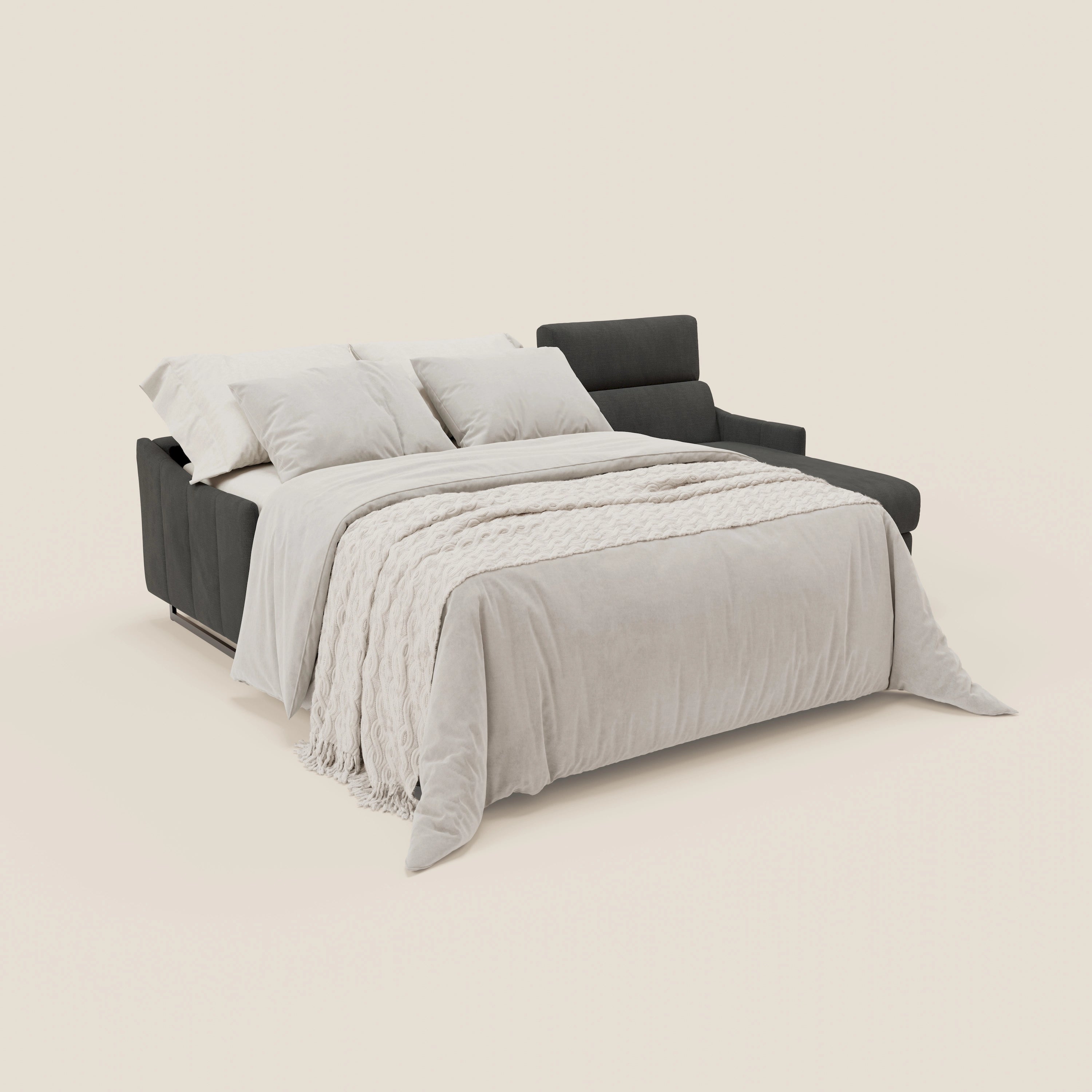 Loto Divano Letto Angolare con Penisola contenitore, Poggiatesta, Materasso Alto H18 in morbido tessuto impermeabile T14 antracite - divitt.sbs