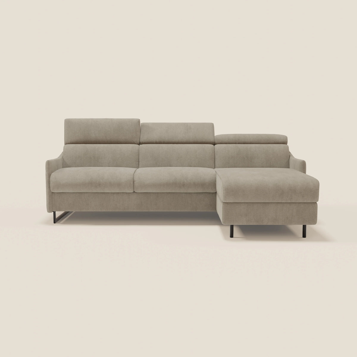 Loto Divano Letto Angolare con Penisola contenitore, Poggiatesta, Materasso Alto H18 in morbido tessuto impermeabile T14 - divitt.sbs