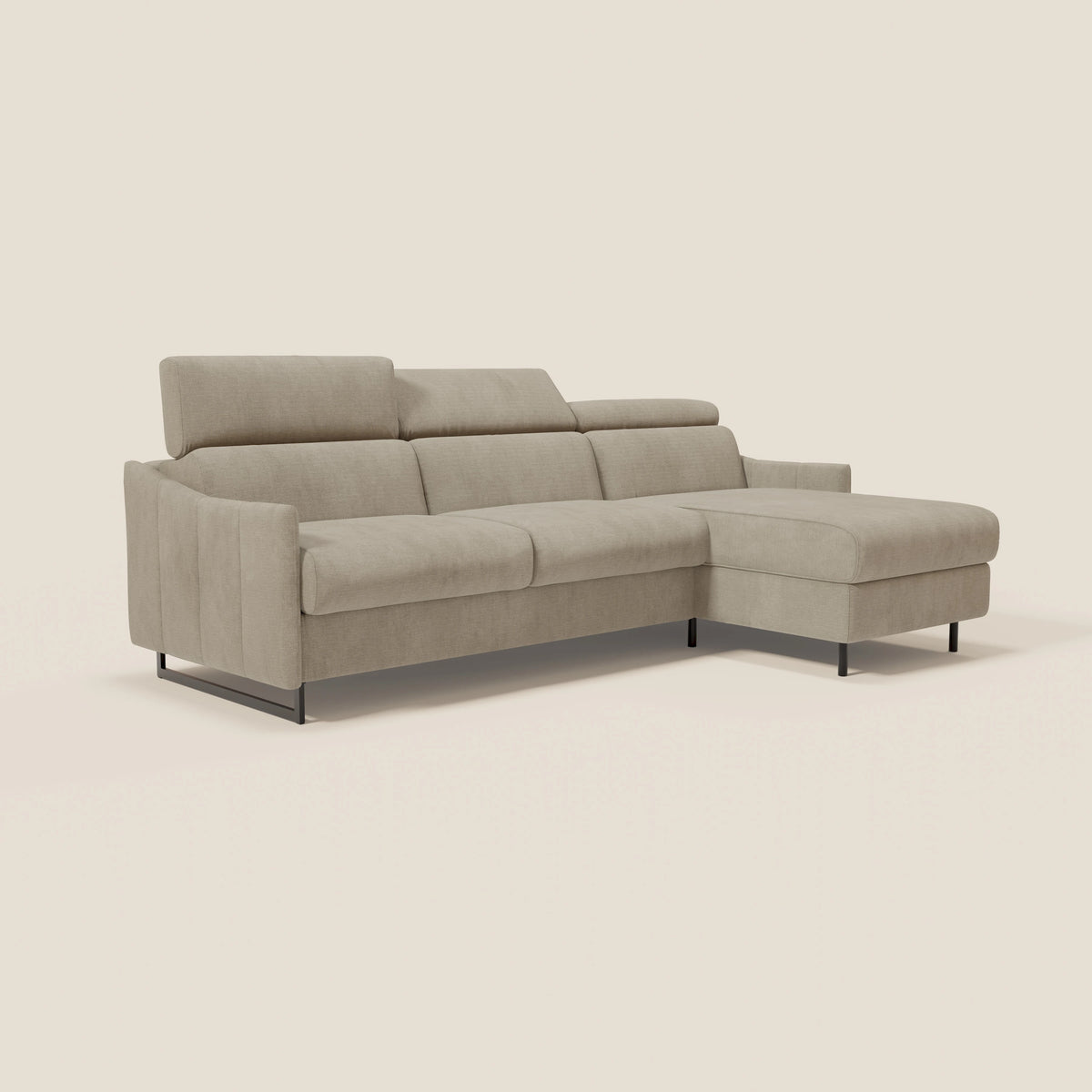 Loto Divano Letto Angolare con Penisola contenitore, Poggiatesta, Materasso Alto H18 in morbido tessuto impermeabile T14 - divitt.sbs