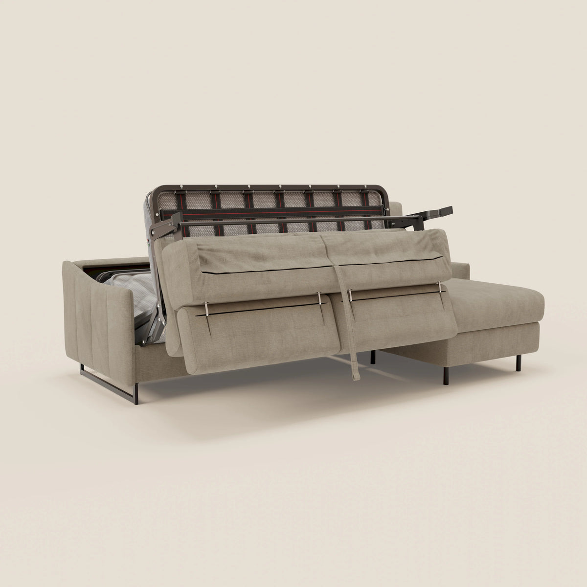 Loto Divano Letto Angolare con Penisola contenitore, Poggiatesta, Materasso Alto H18 in morbido tessuto impermeabile T14 - divitt.sbs