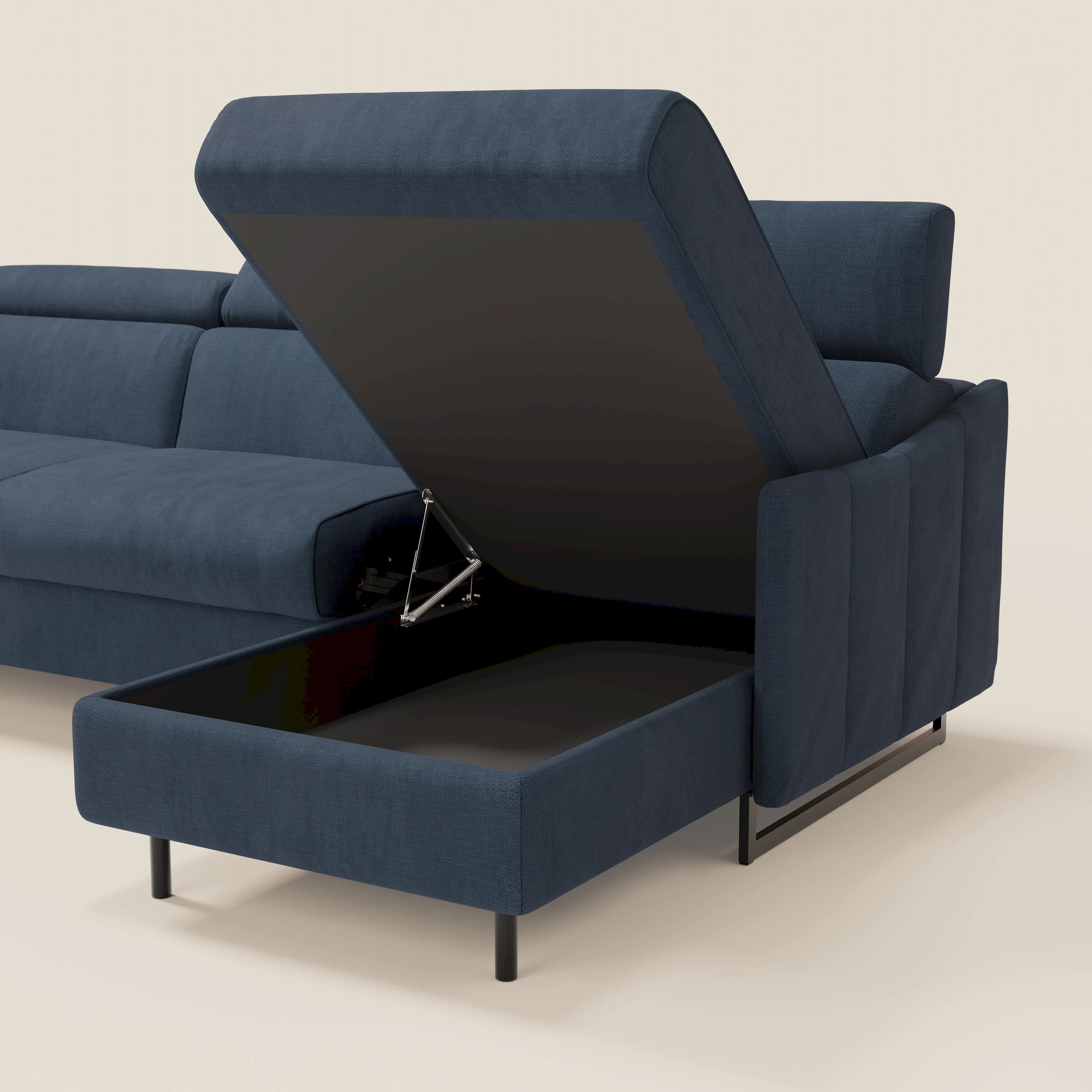 Loto Divano Letto Angolare con Penisola contenitore, Poggiatesta, Materasso Alto H18 in morbido tessuto impermeabile T14 - divitt.sbs