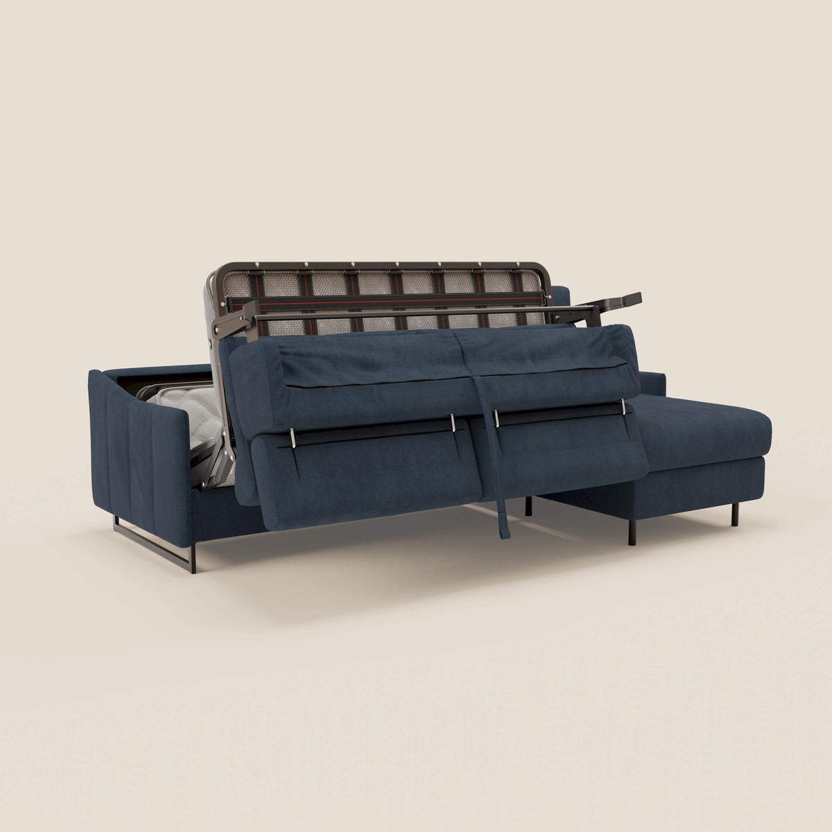 Loto Divano Letto Angolare con Penisola contenitore, Poggiatesta, Materasso Alto H18 in morbido tessuto impermeabile T14 - divitt.sbs