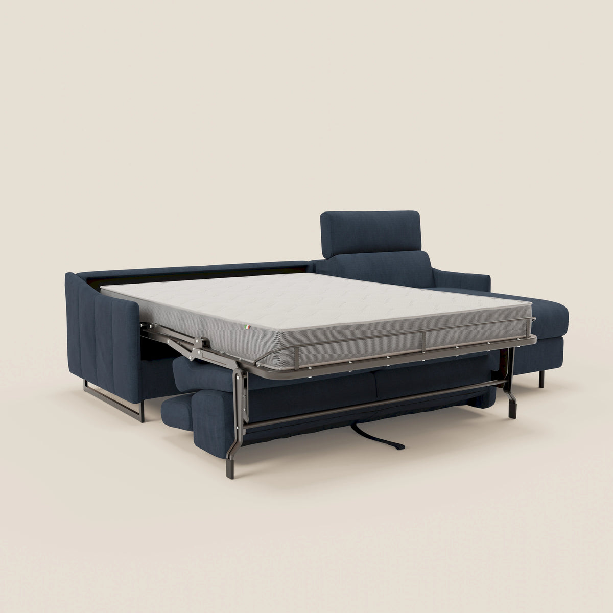 Loto Divano Letto Angolare con Penisola contenitore, Poggiatesta, Materasso Alto H18 in morbido tessuto impermeabile T14 - divitt.sbs