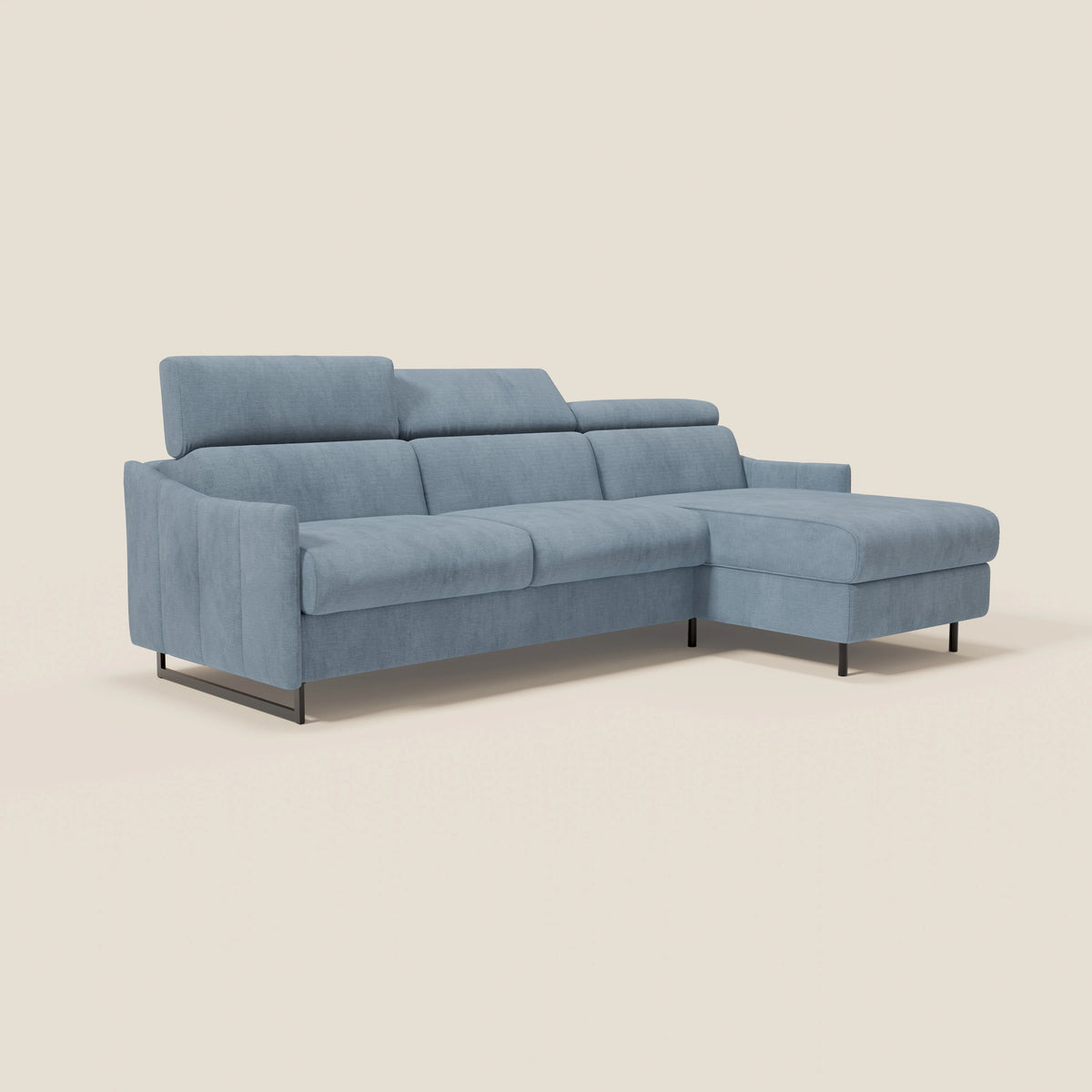 Loto Divano Letto Angolare con Penisola contenitore, Poggiatesta, Materasso Alto H18 in morbido tessuto impermeabile T14 - divitt.sbs