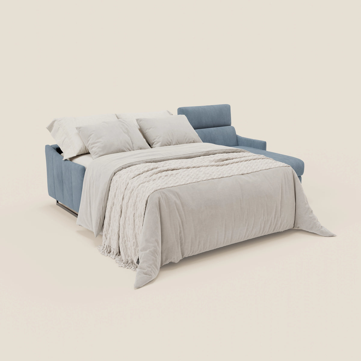 Loto Divano Letto Angolare con Penisola contenitore, Poggiatesta, Materasso Alto H18 in morbido tessuto impermeabile T14 - divitt.sbs