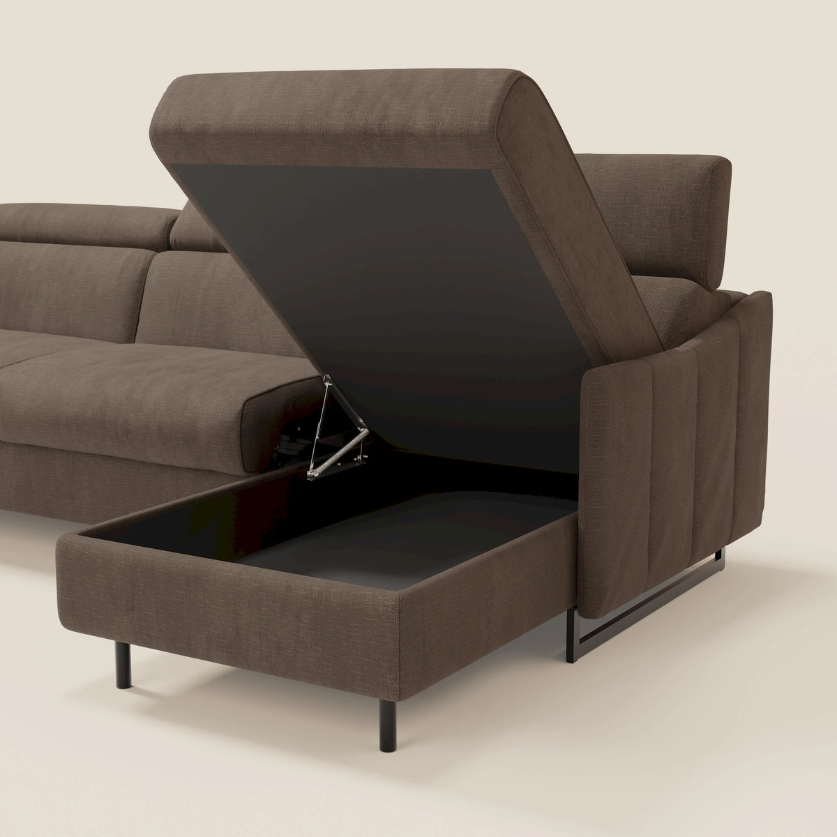 Loto Divano Letto Angolare con Penisola contenitore, Poggiatesta, Materasso Alto H18 in morbido tessuto impermeabile T14 - divitt.sbs
