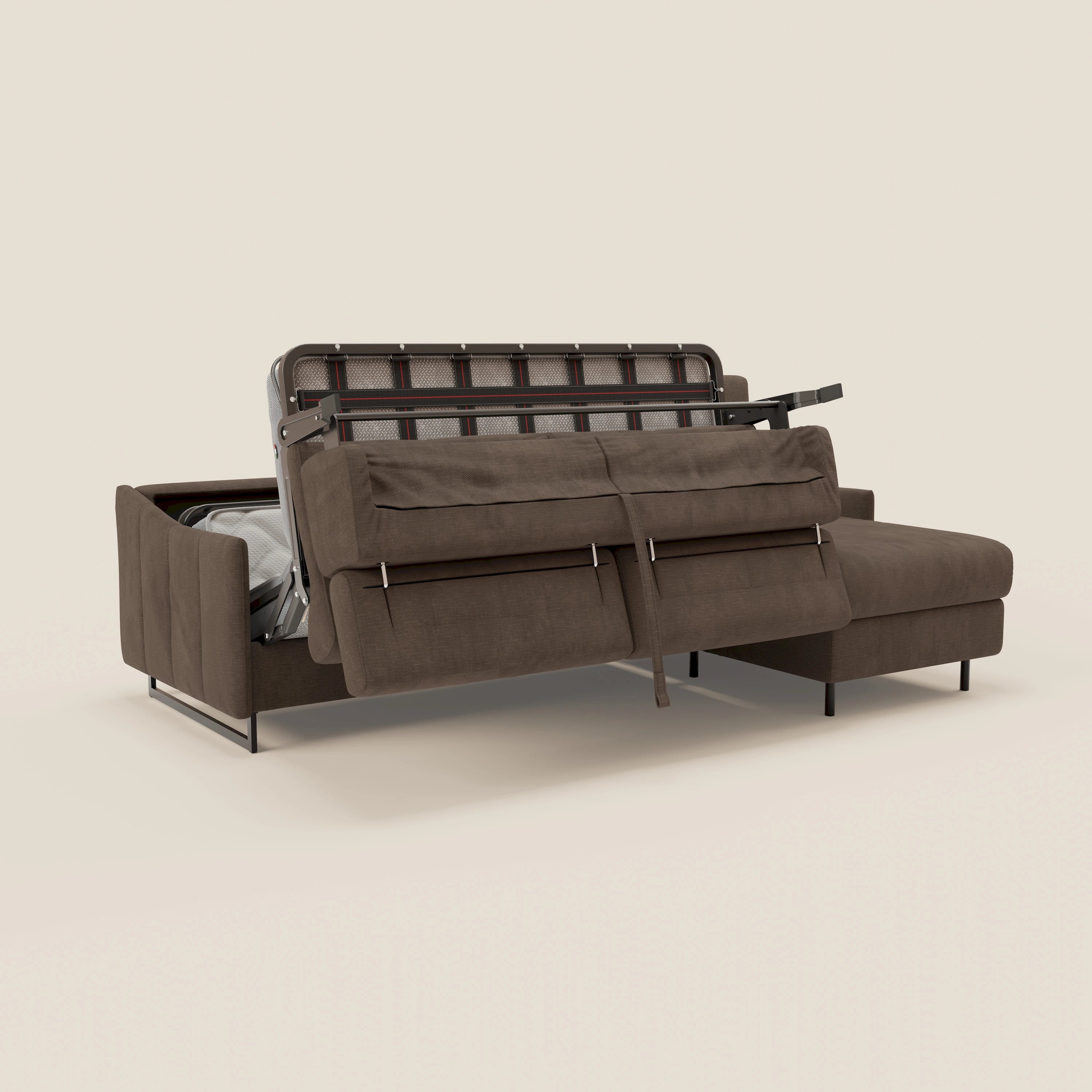 Loto Divano Letto Angolare con Penisola contenitore, Poggiatesta, Materasso Alto H18 in morbido tessuto impermeabile T14 - divitt.sbs