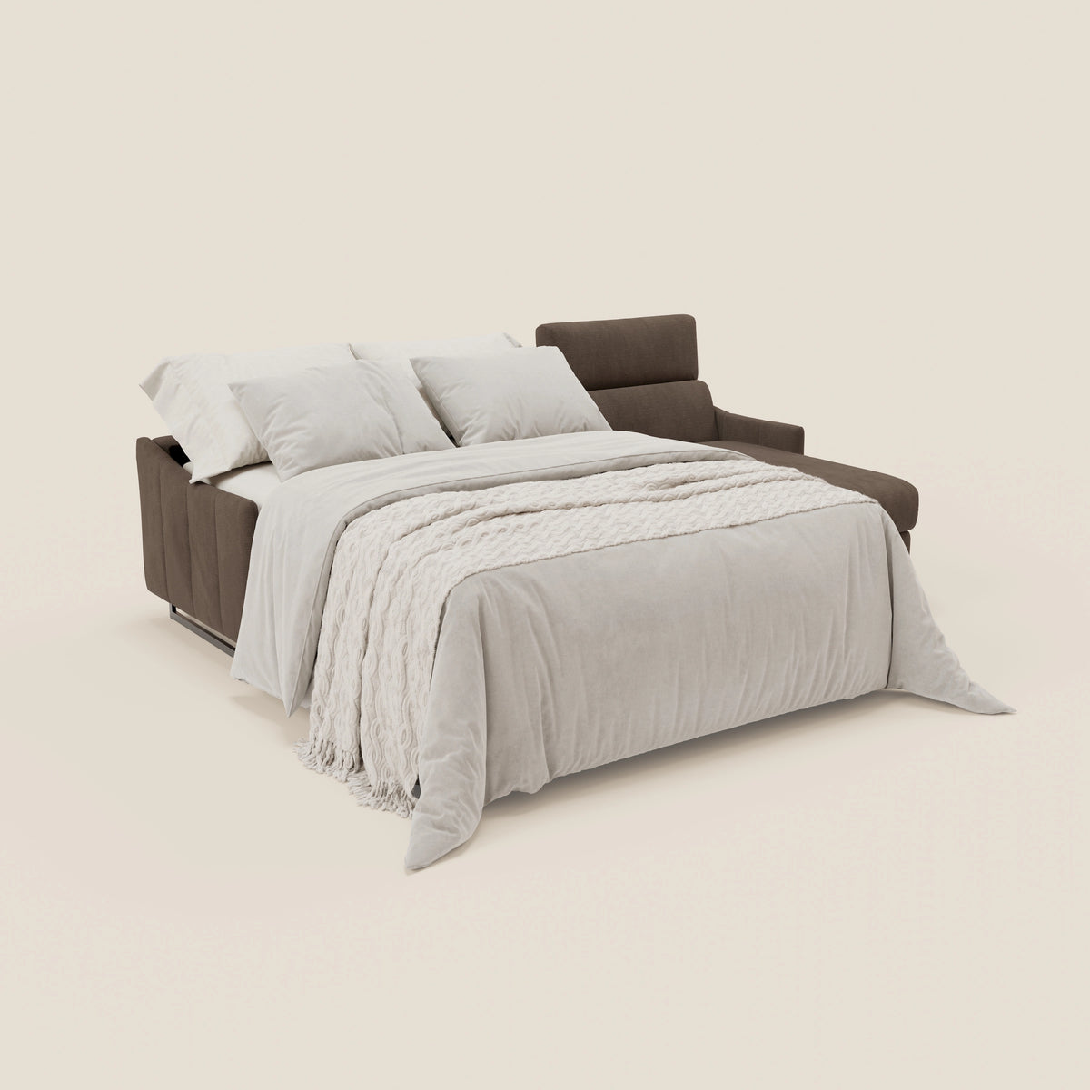 Loto Divano Letto Angolare con Penisola contenitore, Poggiatesta, Materasso Alto H18 in morbido tessuto impermeabile T14 - divitt.sbs