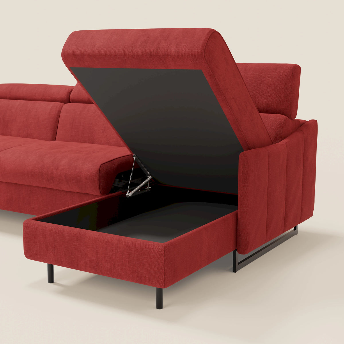 Loto Divano Letto Angolare con Penisola contenitore, Poggiatesta, Materasso Alto H18 in morbido tessuto impermeabile T14 - divitt.sbs