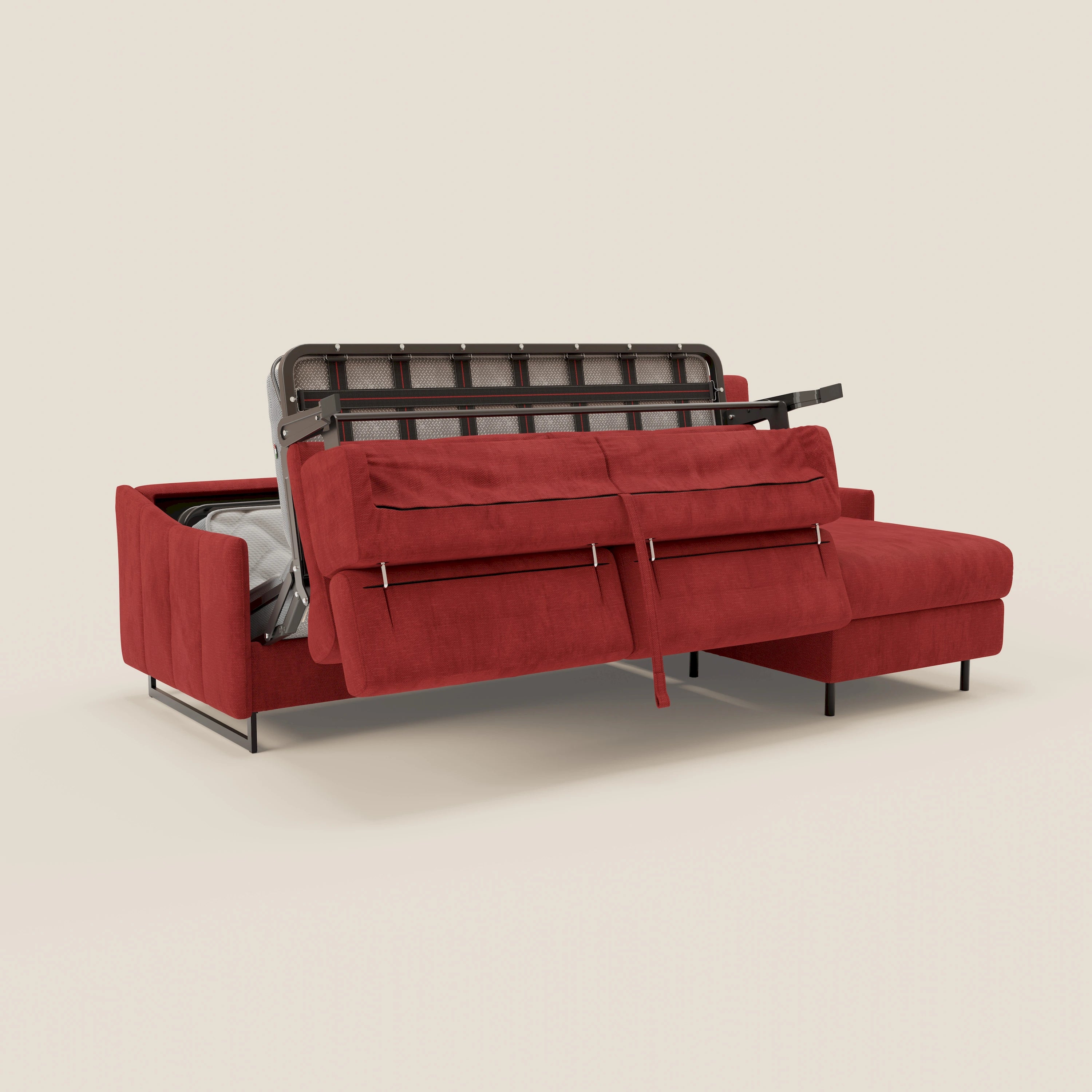 Loto Divano Letto Angolare con Penisola contenitore, Poggiatesta, Materasso Alto H18 in morbido tessuto impermeabile T14 - divitt.sbs