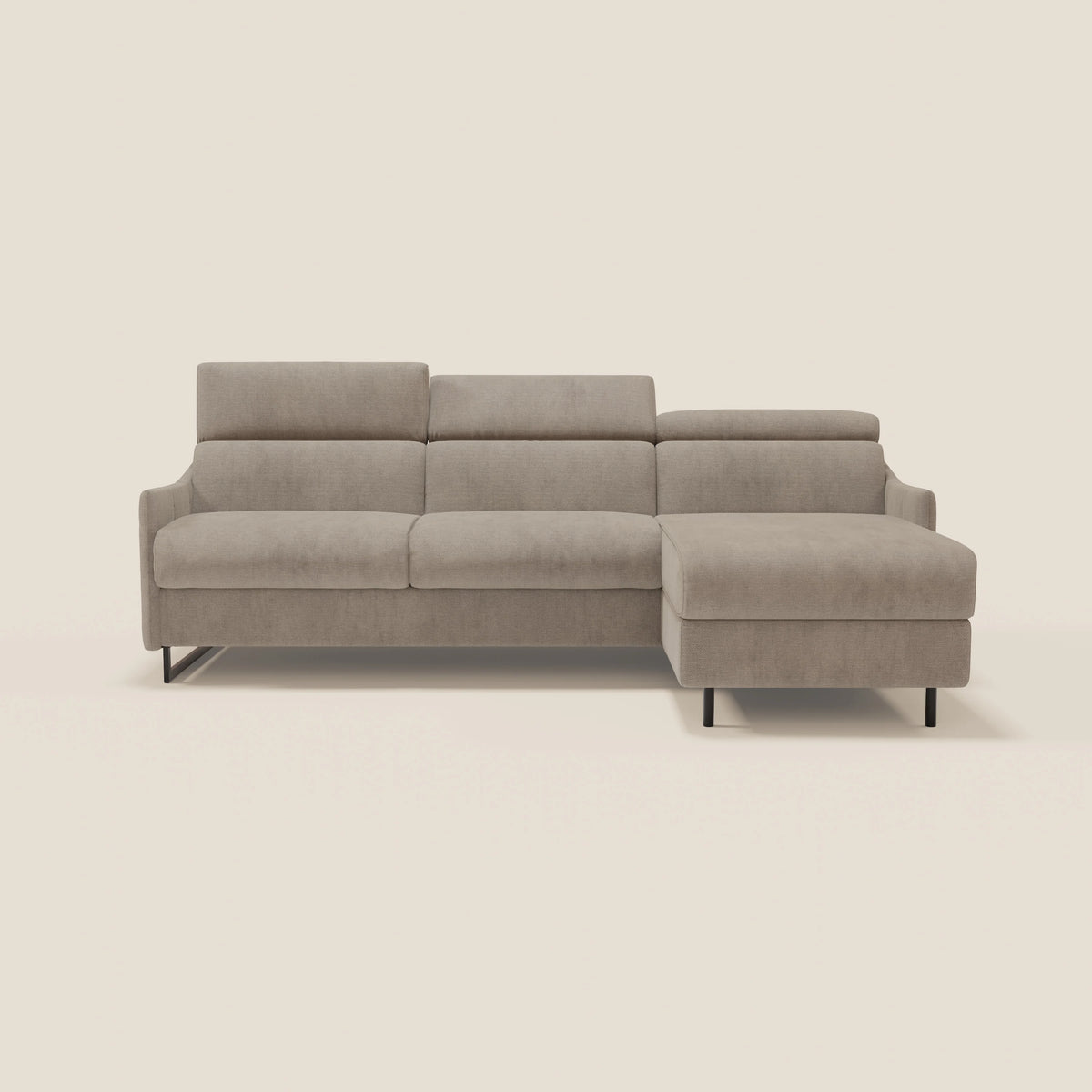 Loto Divano Letto Angolare con Penisola contenitore, Poggiatesta, Materasso Alto H18 in morbido tessuto impermeabile T14 - divitt.sbs
