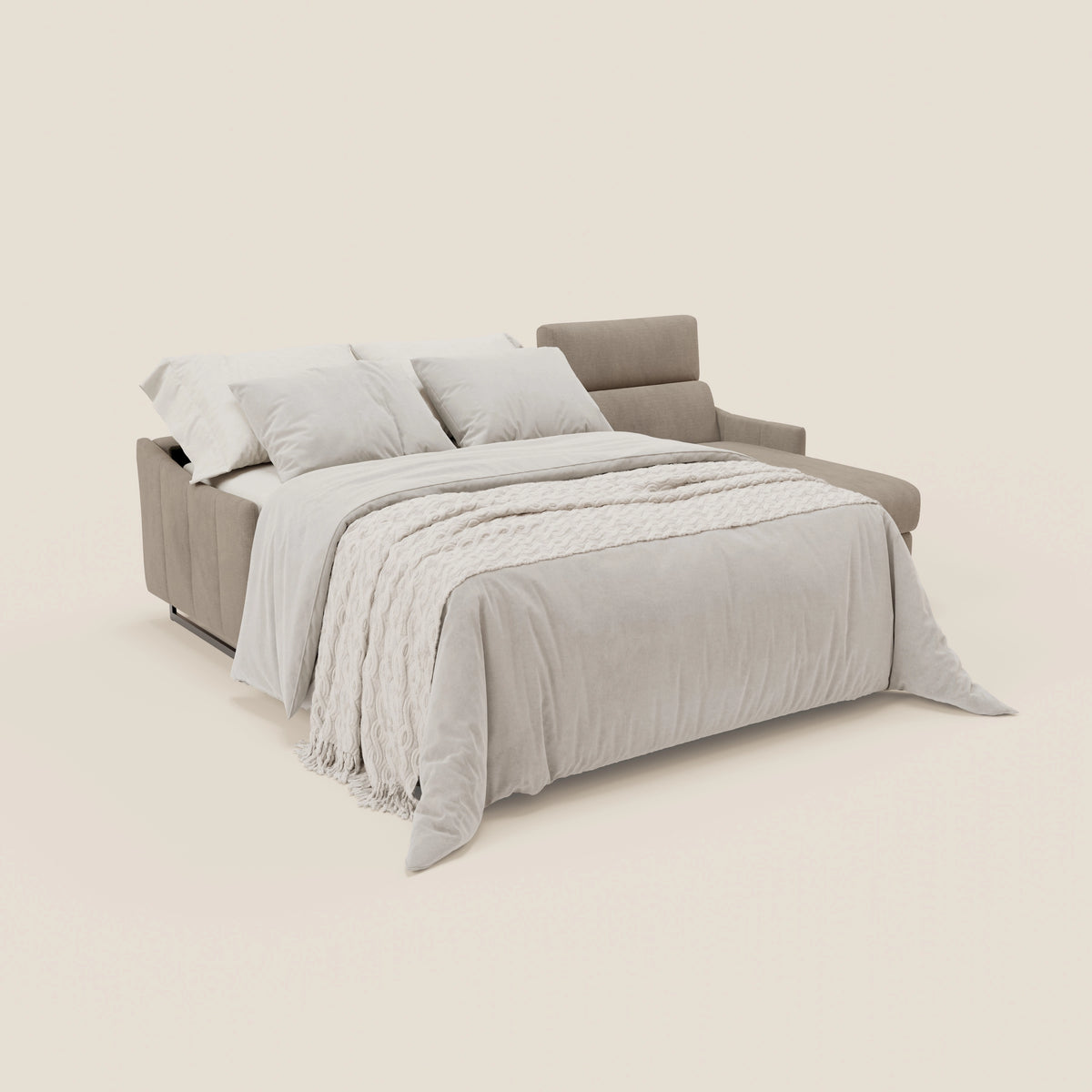 Loto Divano Letto Angolare con Penisola contenitore, Poggiatesta, Materasso Alto H18 in morbido tessuto impermeabile T14 - divitt.sbs