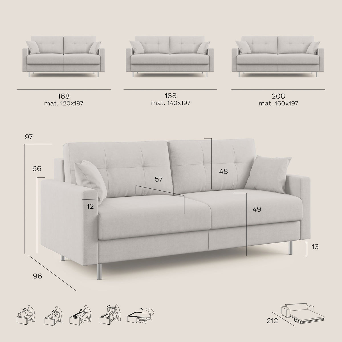 Megan divano letto matrimoniale in microfibra smacchiabile T11 grigio chiaro - divitt.sbs