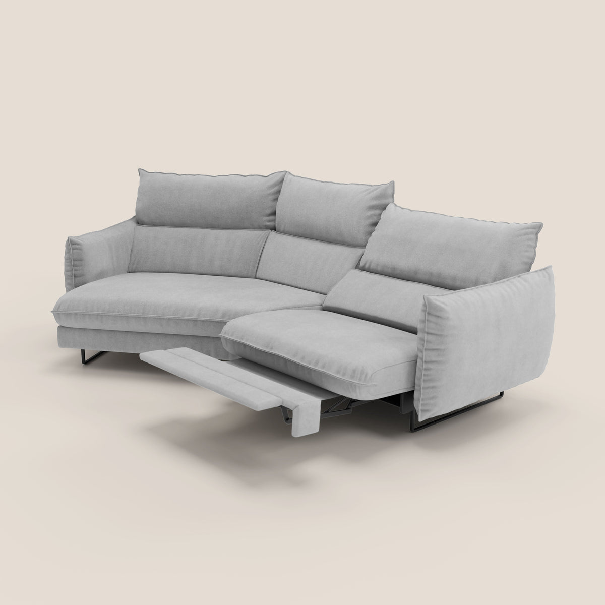 Monamour divano moderno angolare con opzione relax elettrico in microfibra smacchiabile impermeabile T11 grigio chiaro - divitt.sbs
