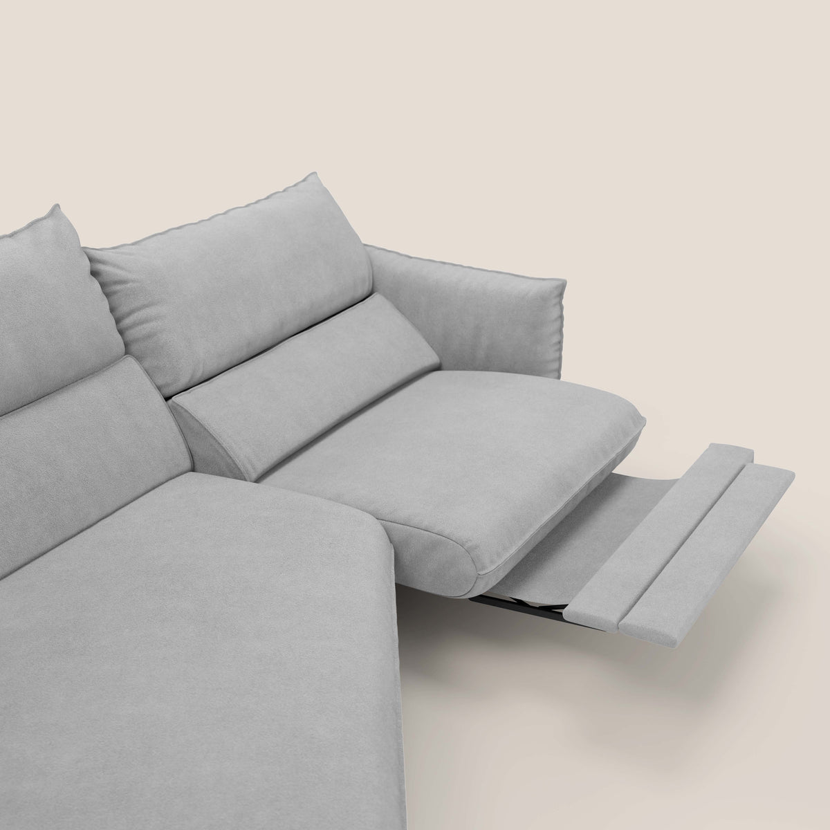 Monamour divano moderno angolare con opzione relax elettrico in microfibra smacchiabile impermeabile T11 grigio chiaro - divitt.sbs