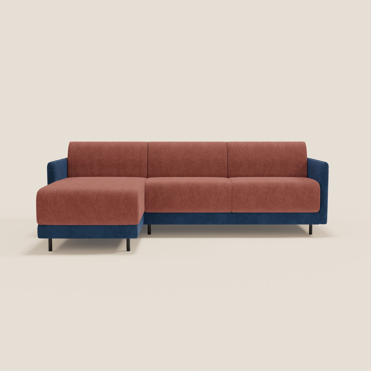 Narciso divano letto angolare con materasso alto 18 cm e penisola contenitore in tessuto bicolore impermeabile T11 e T06 - divitt.sbs