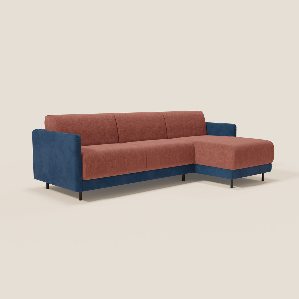 Narciso divano letto angolare con materasso alto 18 cm e penisola contenitore in tessuto bicolore impermeabile T11 e T06 - divitt.sbs